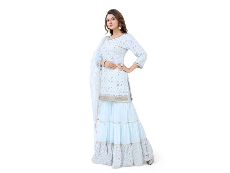 Sky Blue Georgette Gharara Suit