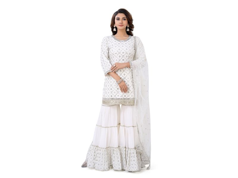 White Georgette Gharara Suit