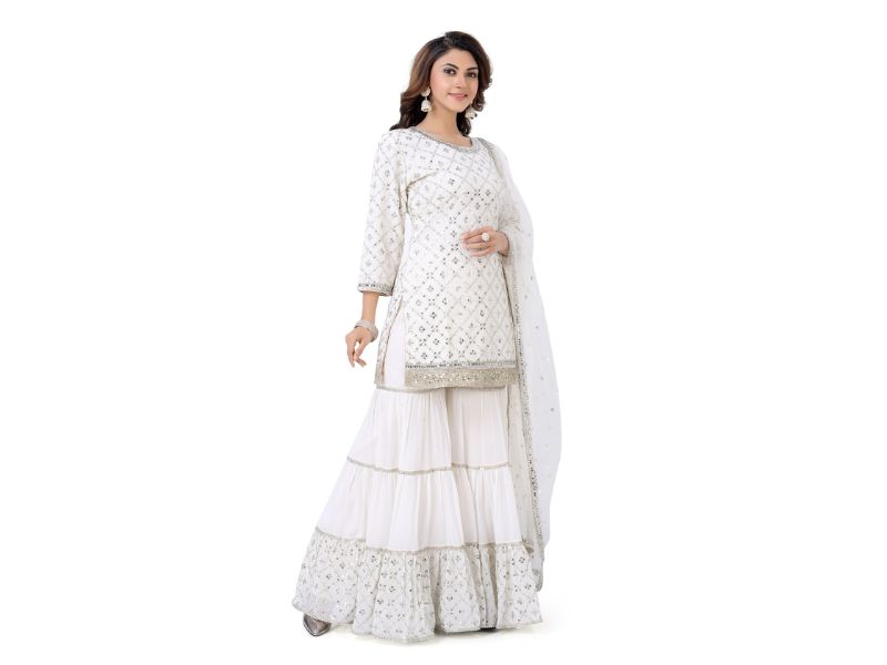 White Georgette Gharara Suit