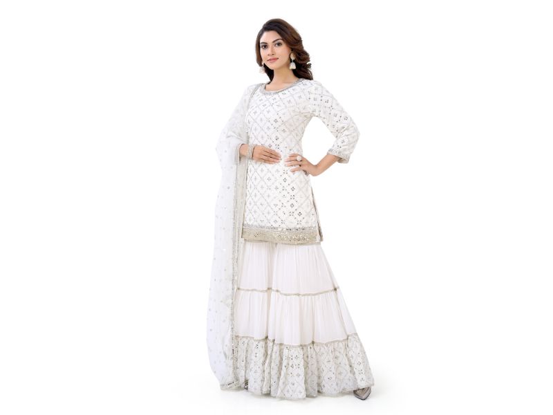 White Georgette Gharara Suit