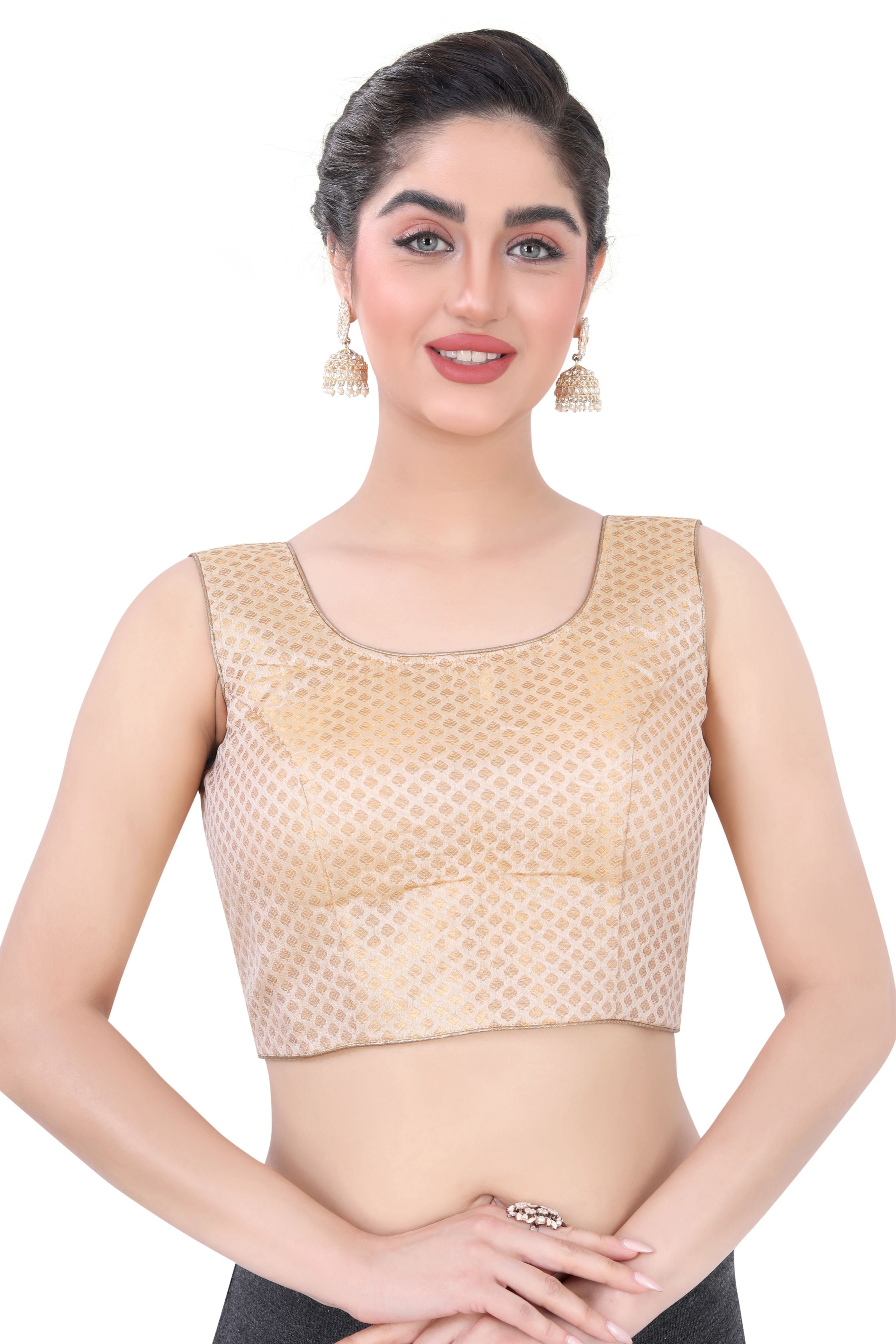 Sleeveless Women's Brocade Blouse for partywear sarees in Gold Color