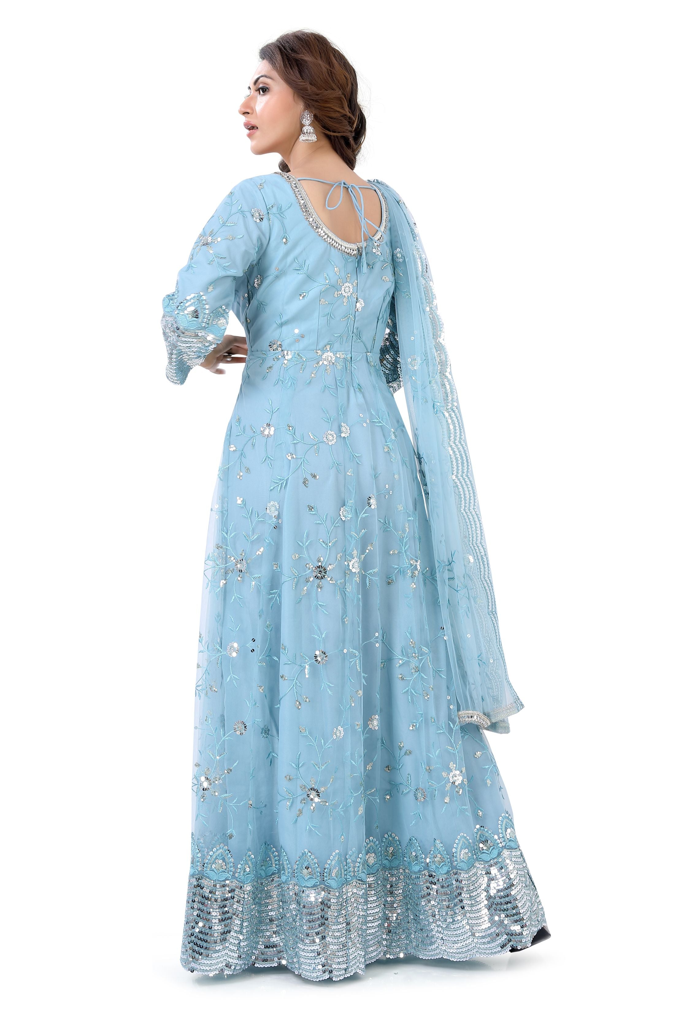 Sky Blue Anarkali Dress - Premium Festive Wear from Dulhan Exclusives - Just $229! Shop now at Dulhan Exclusives