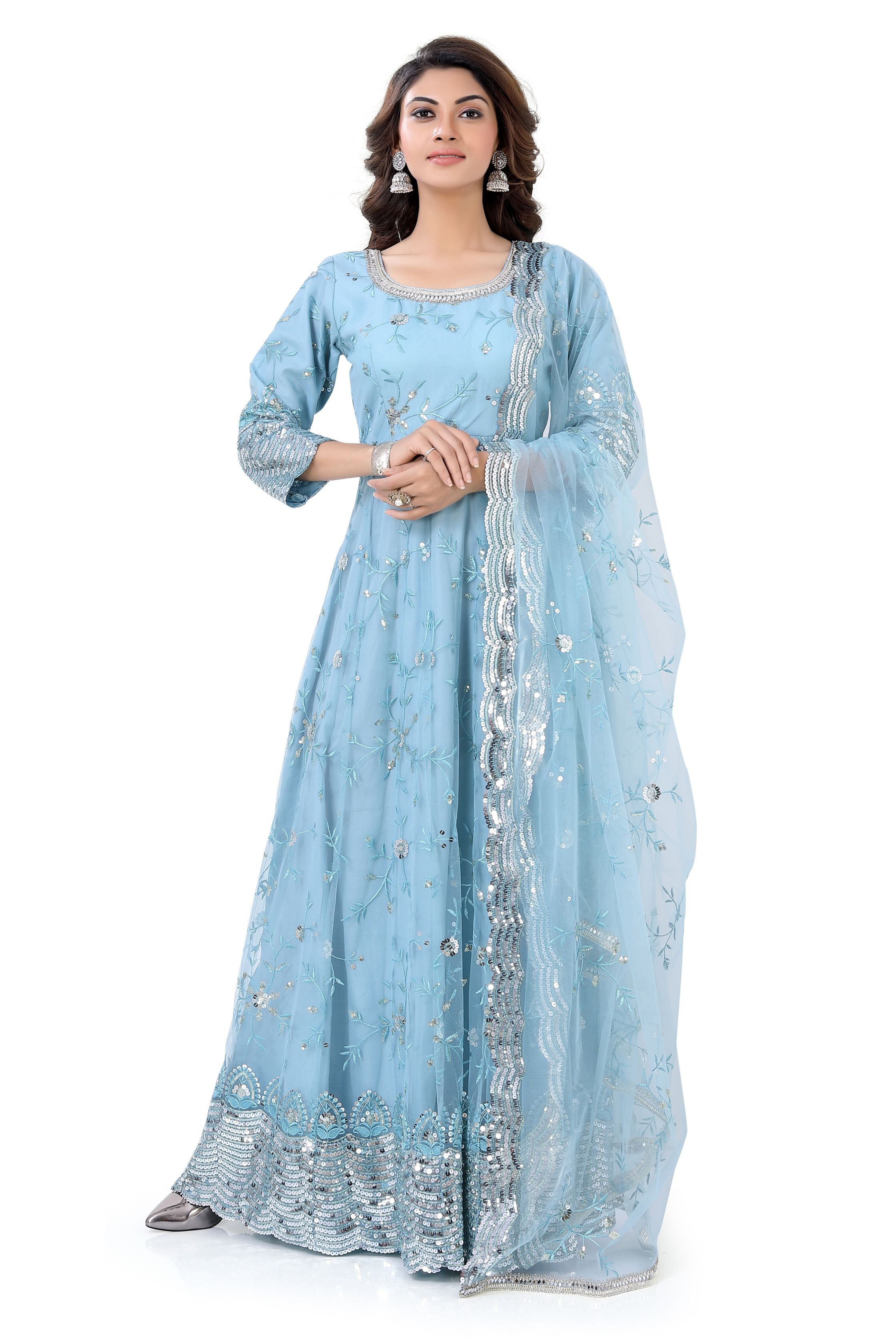 Sky Blue Anarkali Dress: Festive Wear by Dulhan Exclusives Sky Blue Anarkali Dress: Festive Wear by Dulhan Exclusives