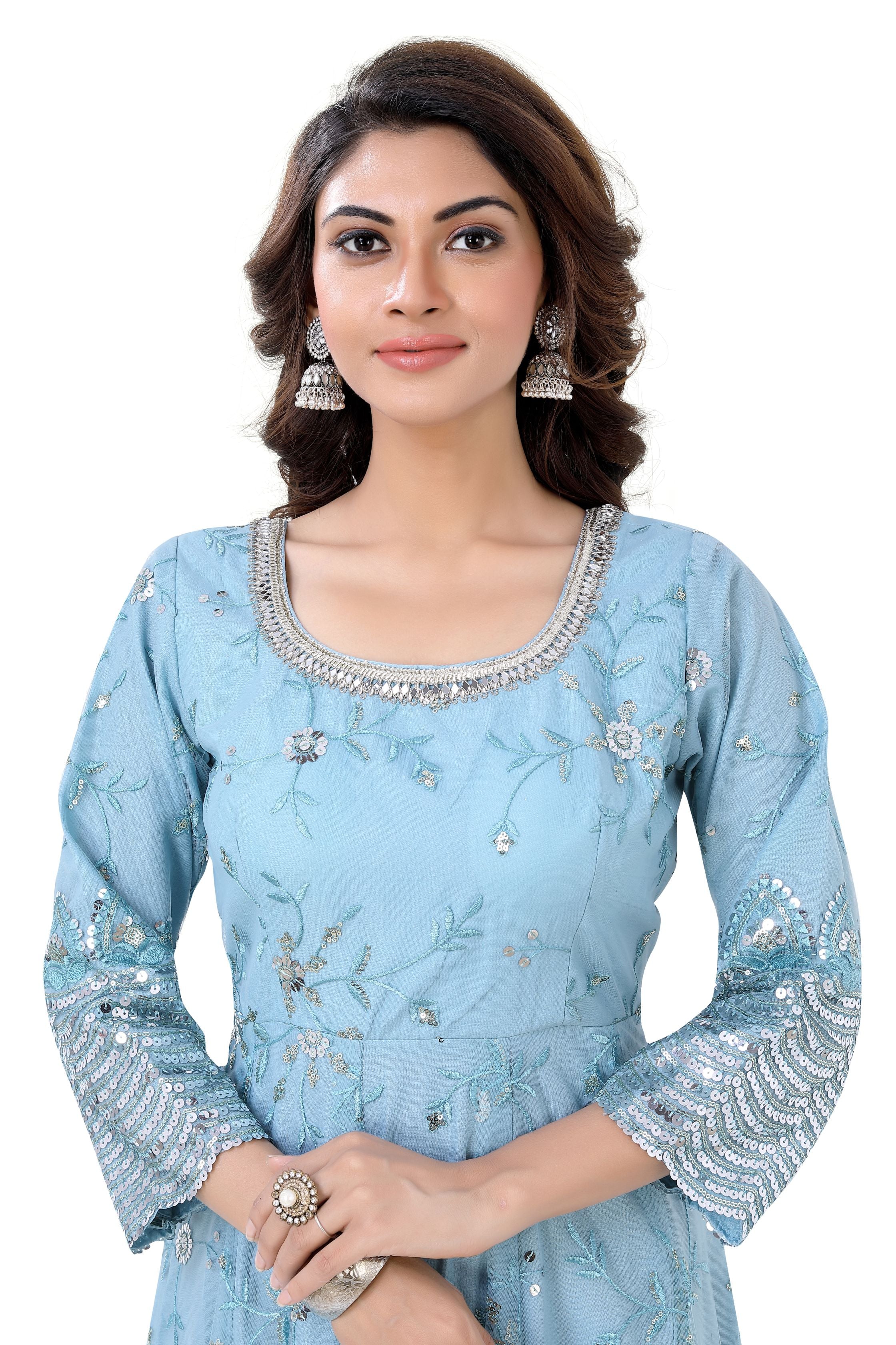 Sky Blue Anarkali Dress: Festive Wear by Dulhan Exclusives