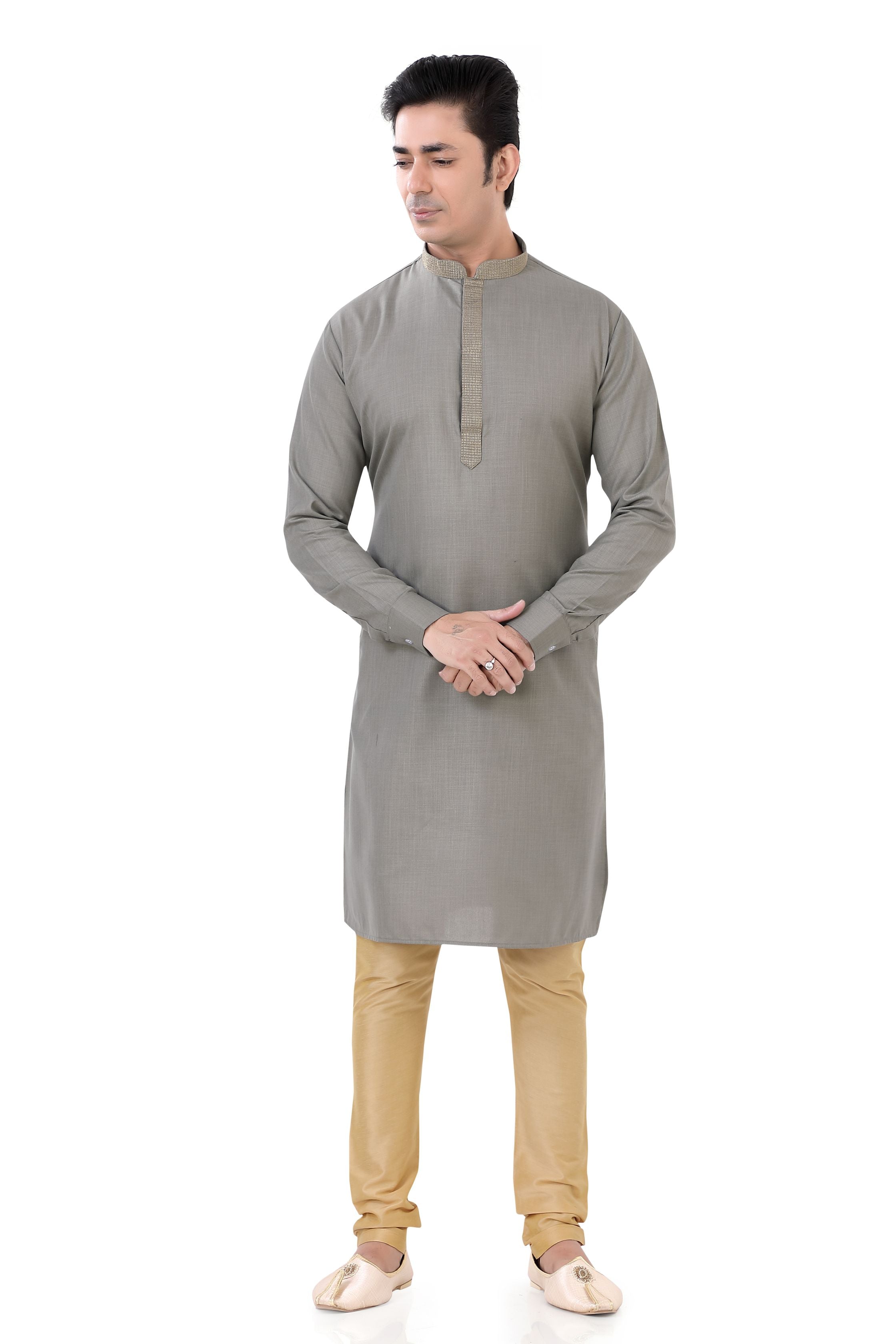 Cotton Anchor embroidery Kurta Pajama in Grey Colour - Premium kurta pajama from Dapper Ethnic - Just $59! Shop now at Dulhan Exclusives