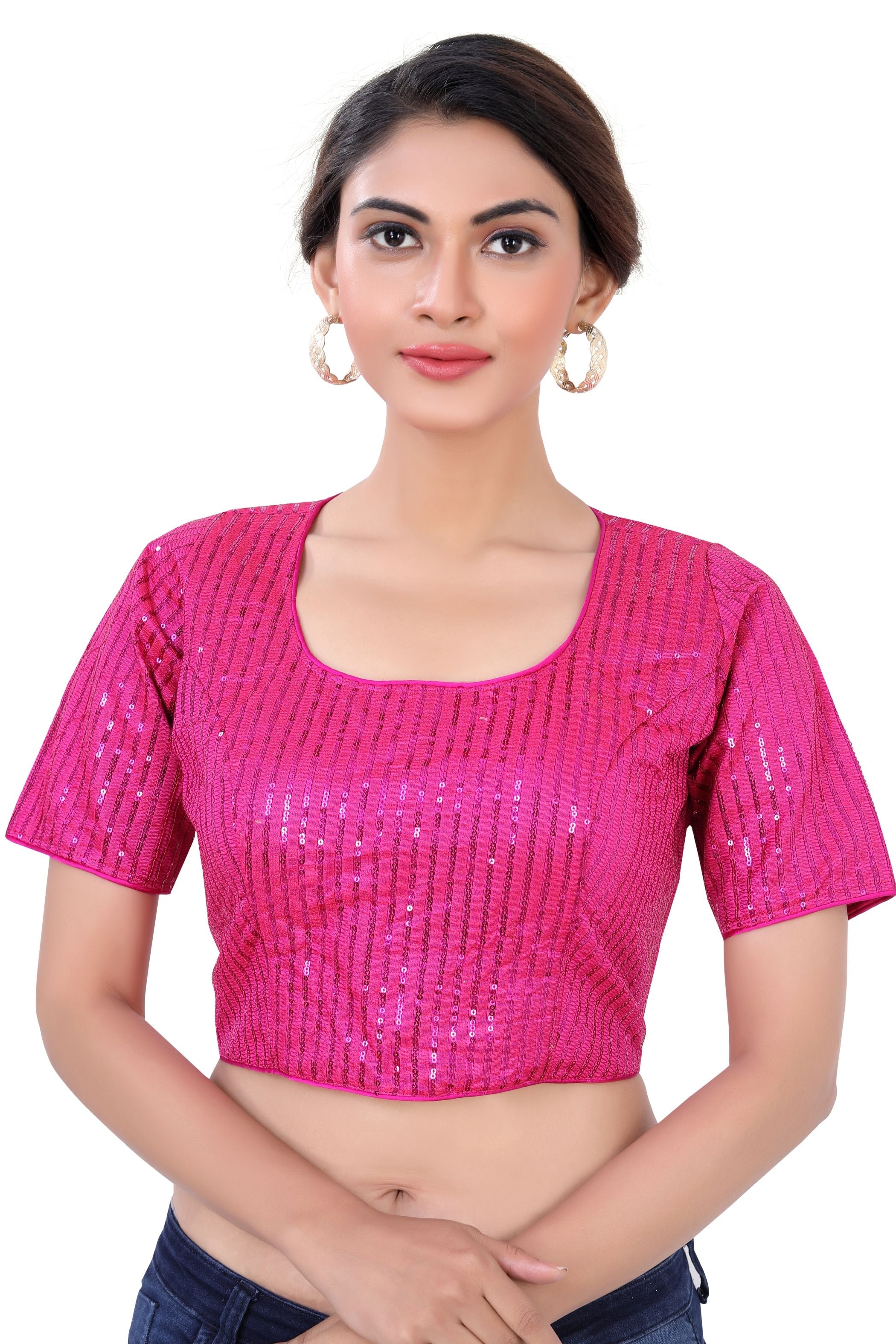 Women's Pink Sequin Blouse - Premium Saree Blouse from Dulhan Exclusives - Just $35! Shop now at Dulhan Exclusives