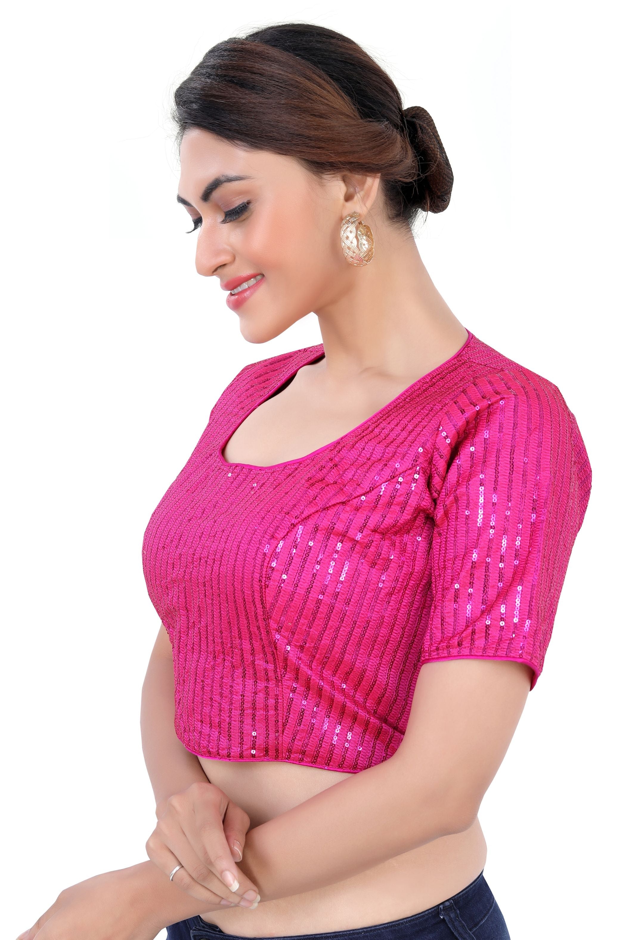 Women's Art Silk Sequin Blouse for partywear sarees in Hot Pink Color