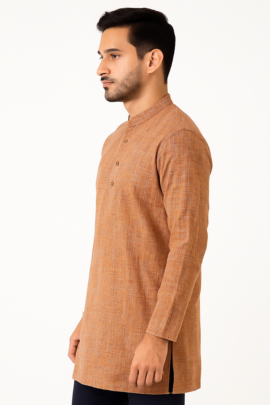 Men's Khadi Handwoven Short Kurta Brown