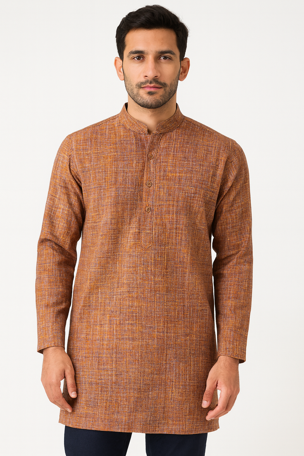 Men's Khadi Handwoven Short Kurta Brown - Premium short Kurta from Dapper Ethnic - Just $79! Shop now at Dulhan Exclusives