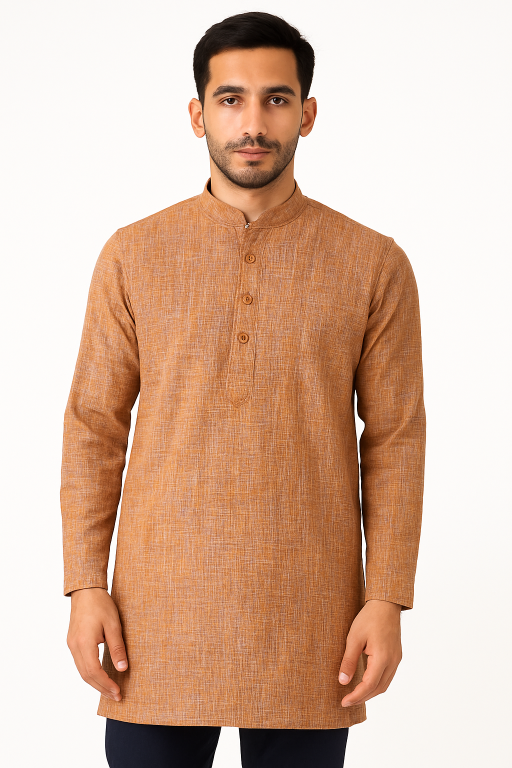 Men's Khadi Handwoven Short Kurta Brown