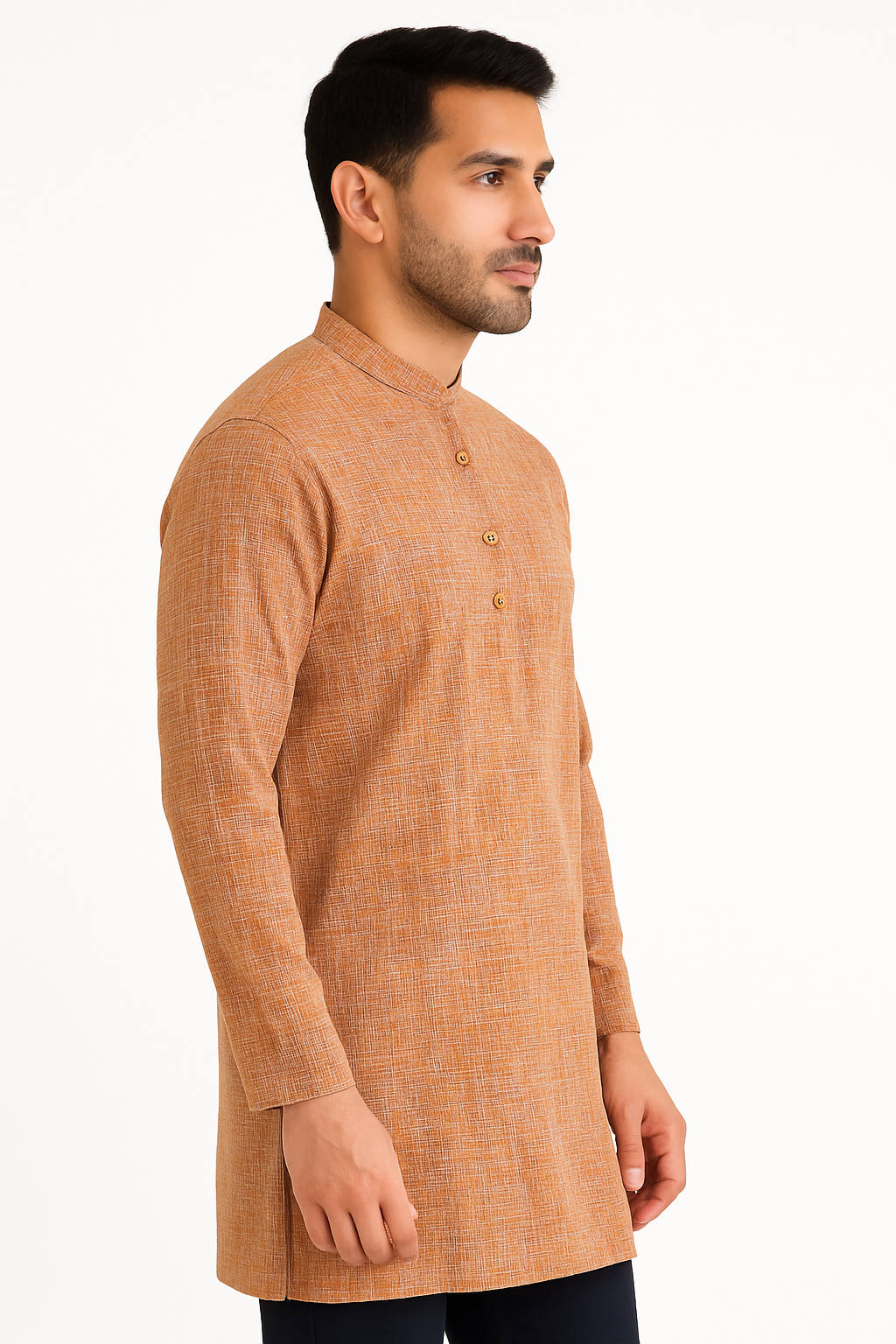 Men's Khadi Handwoven Short Kurta Brown