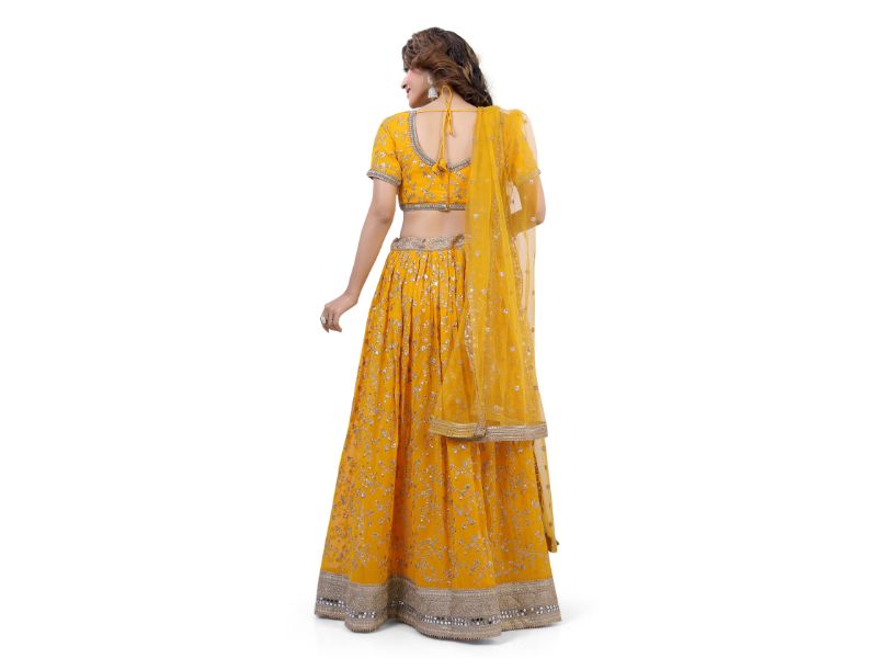 Yellow-Jaal Embroidery Lehenga Choli