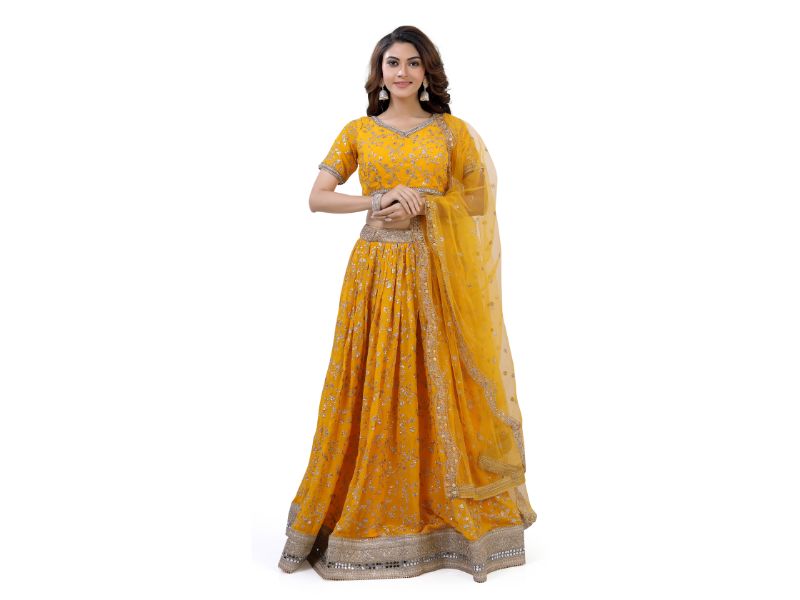 Yellow-Jaal Embroidery Lehenga Choli