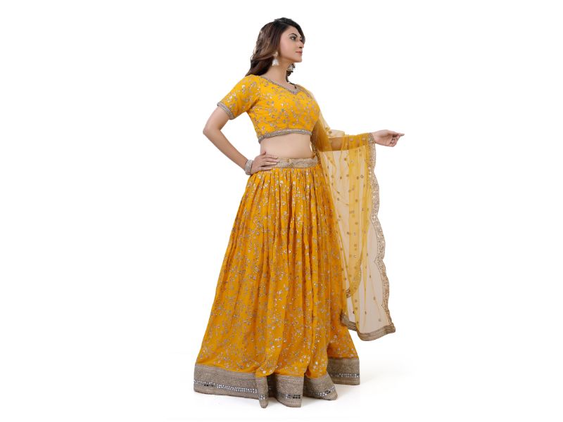 Yellow-Jaal Embroidery Lehenga Choli