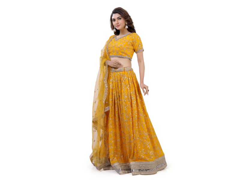 Yellow-Jaal Embroidery Lehenga Choli