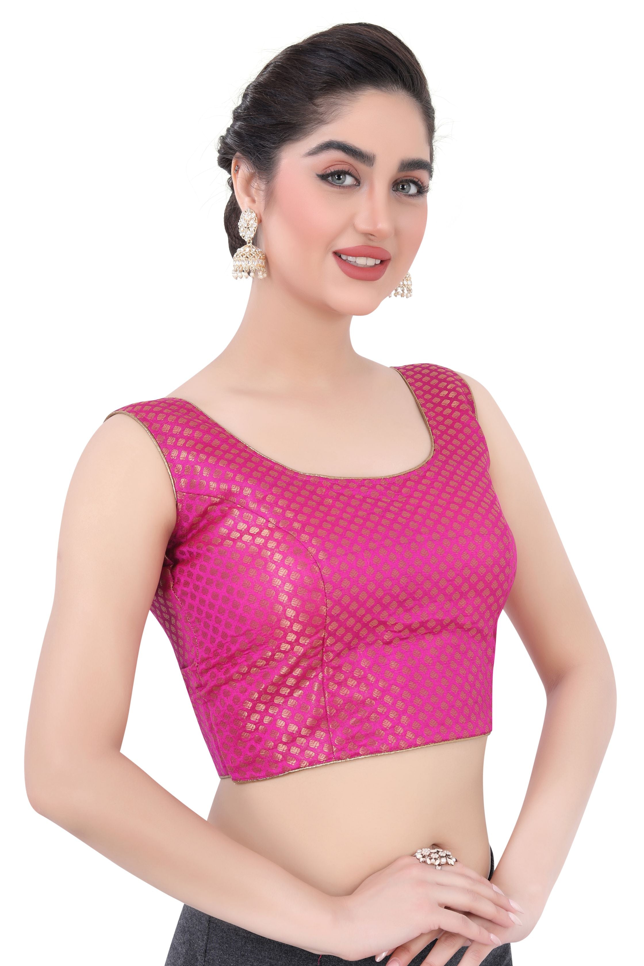 Women's Pink Brocade Blouse - Premium Saree Blouse from Dulhan Exclusives - Just $30! Shop now at Dulhan Exclusives