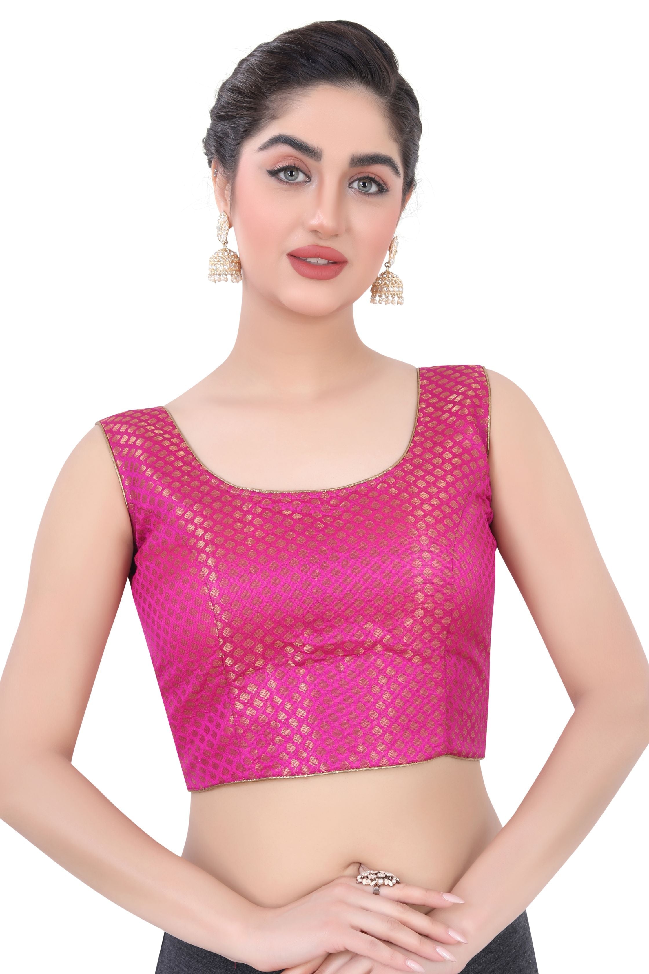 Sleeveless Women's Brocade Blouse for partywear sarees in Hot Pink Color