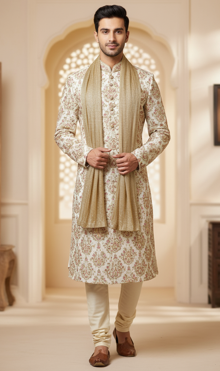 Men’s Ethnic Dupatta in Gold - Premium MEN'S SCARF from Dapper Ethnic - Just $25! Shop now at Dulhan Exclusives