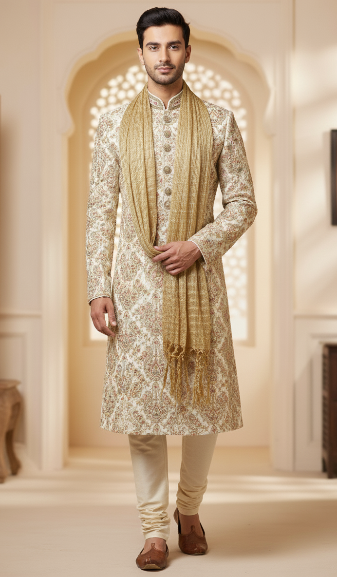 Men’s Ethnic Dupatta in Gold - Premium MEN'S SCARF from Dapper Ethnic - Just $25! Shop now at Dulhan Exclusives