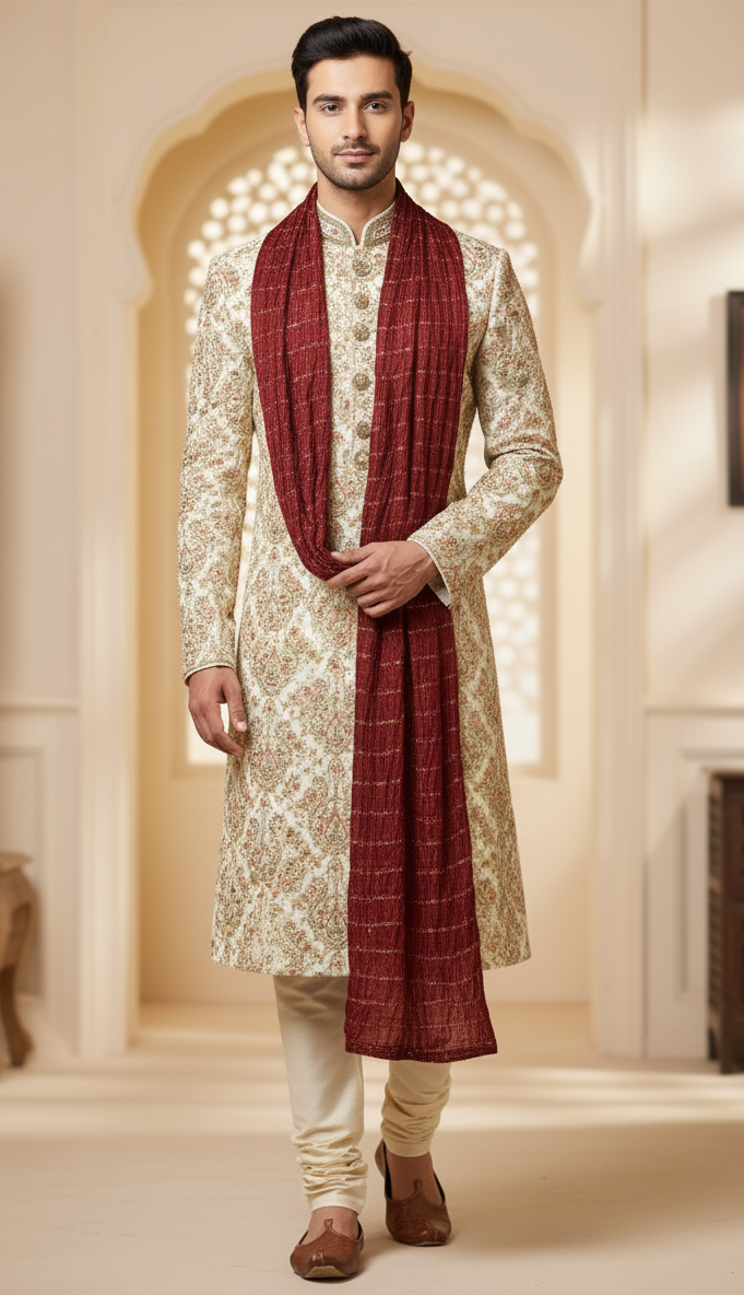 Men’s Ethnic Dupatta in Maroon - Premium MEN'S SCARF from Dapper Ethnic - Just $25! Shop now at Dulhan Exclusives