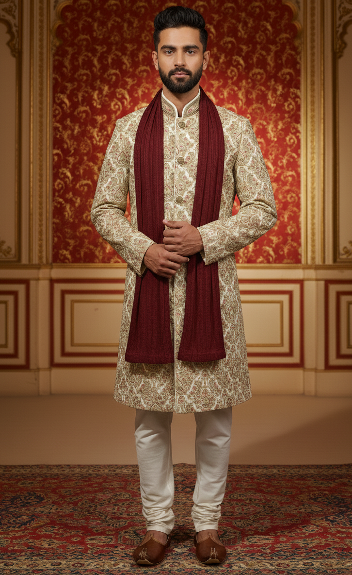 Men’s Ethnic Dupatta in Maroon - Premium MEN'S SCARF from Dapper Ethnic - Just $25! Shop now at Dulhan Exclusives