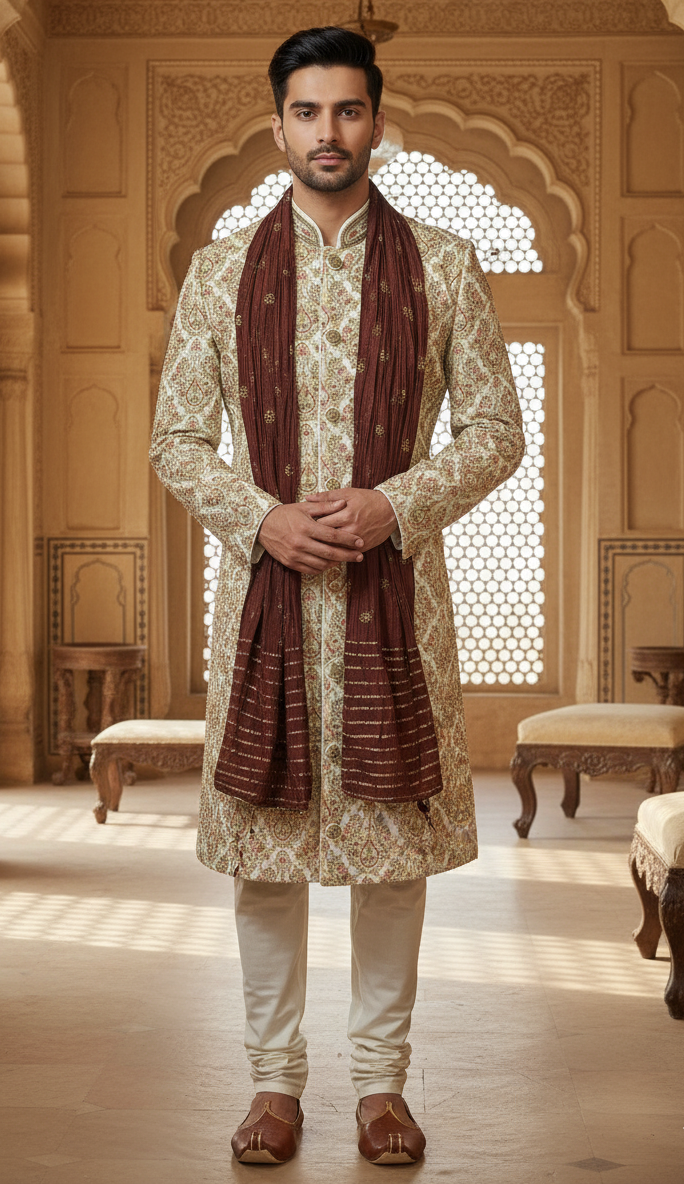 Men’s Ethnic Dupatta in Maroon - Premium MEN'S SCARF from Dapper Ethnic - Just $25! Shop now at Dulhan Exclusives