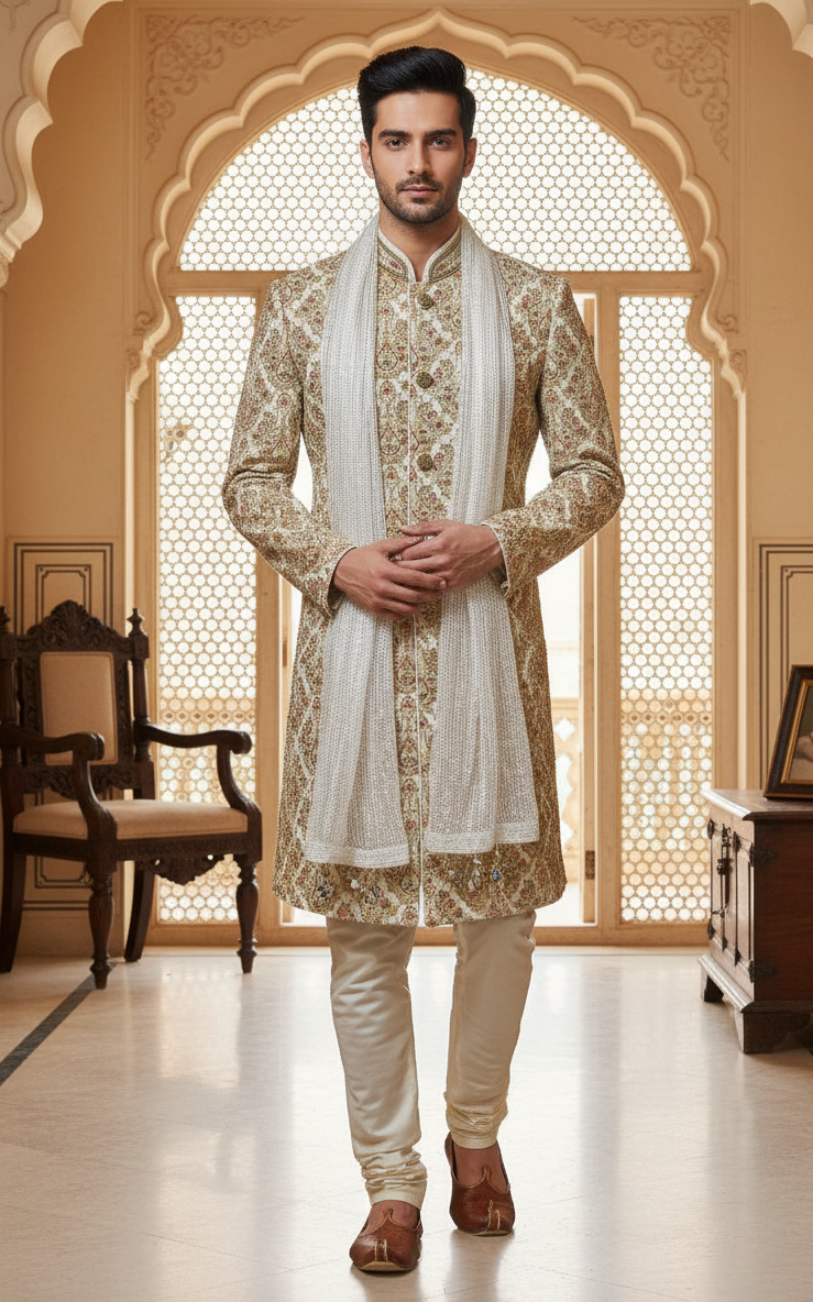 Men’s Ethnic Dupatta in White - Premium MEN'S SCARF from Dapper Ethnic - Just $25! Shop now at Dulhan Exclusives