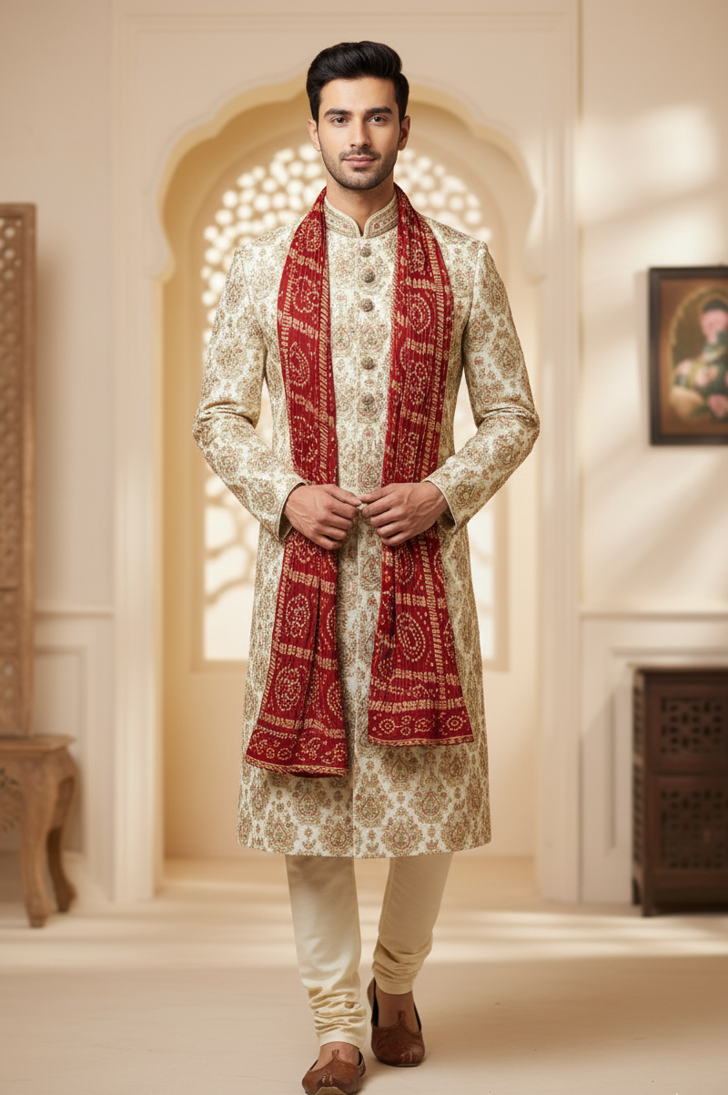 Men’s Ethnic Dupatta in Maroon - Premium MEN'S SCARF from Dapper Ethnic - Just $25! Shop now at Dulhan Exclusives