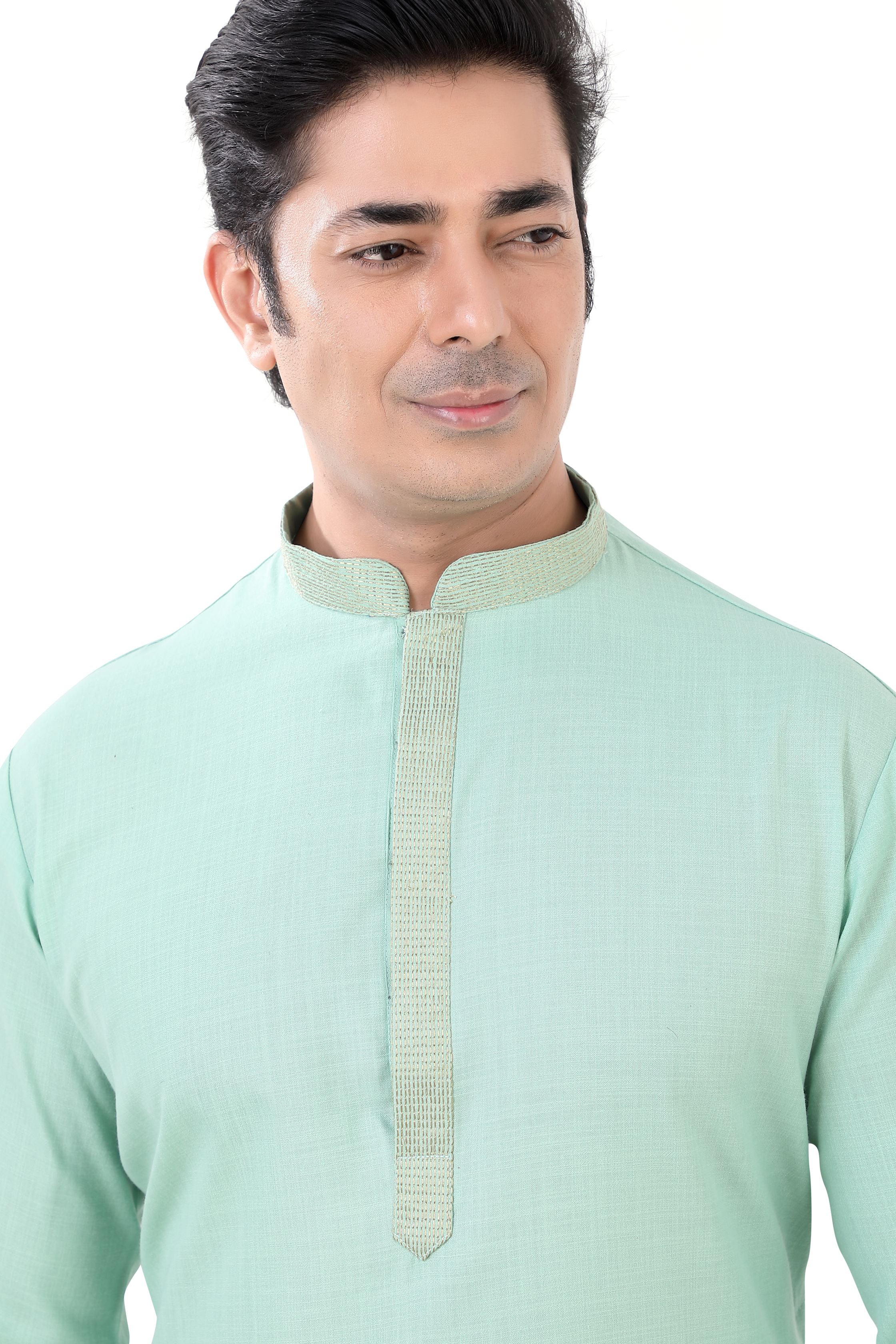 Cotton Anchor embroidery Kurta Pajama in Sage Green Colour
