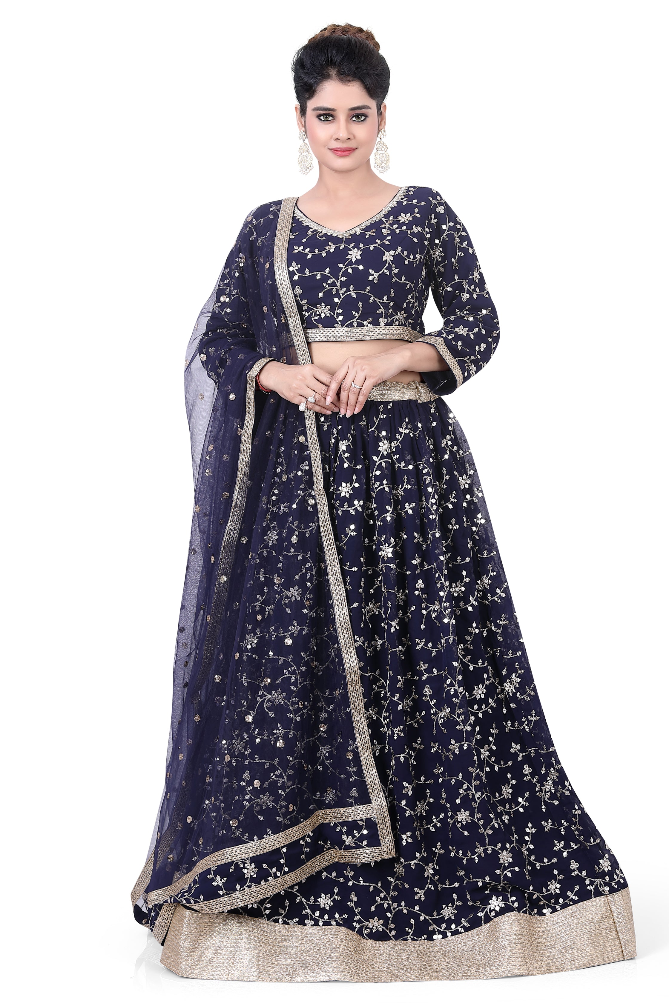 Blue Partywear Embroidered Lehenga Choli