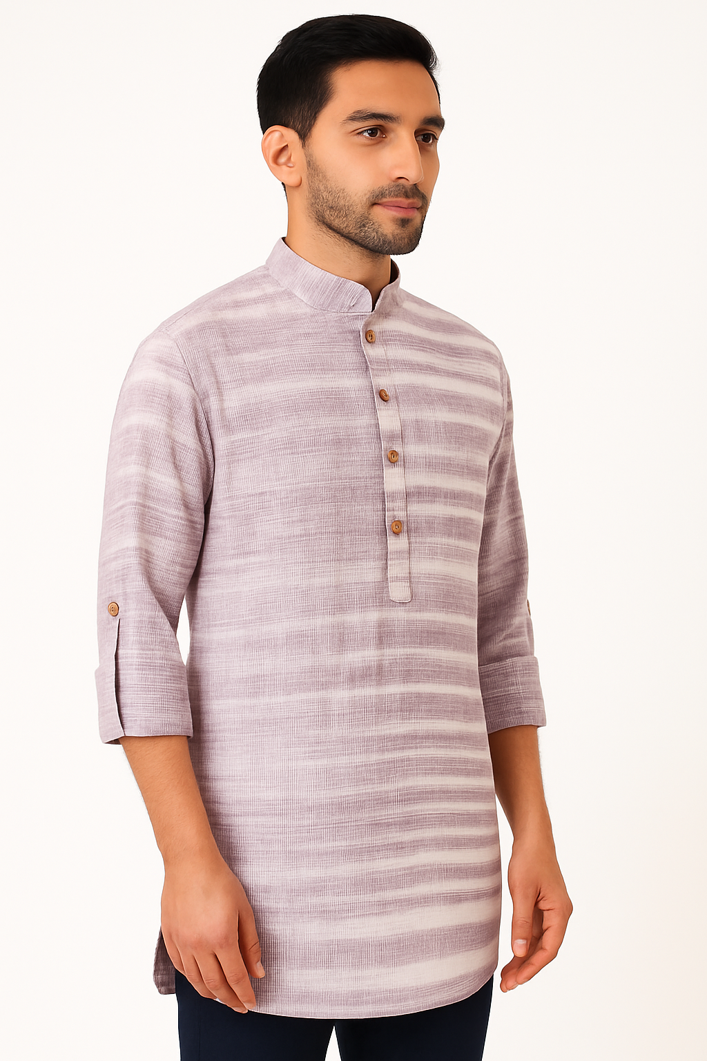 Men's Khadi Handwoven Short Kurta Light Purple