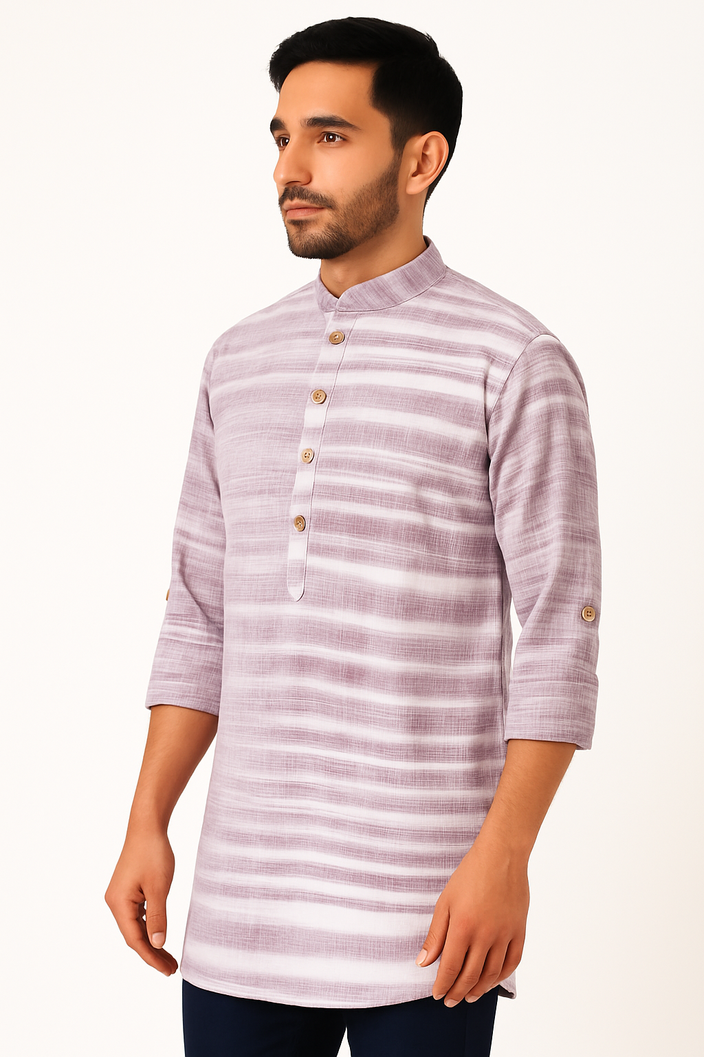 Men's Khadi Handwoven Short Kurta Light Purple