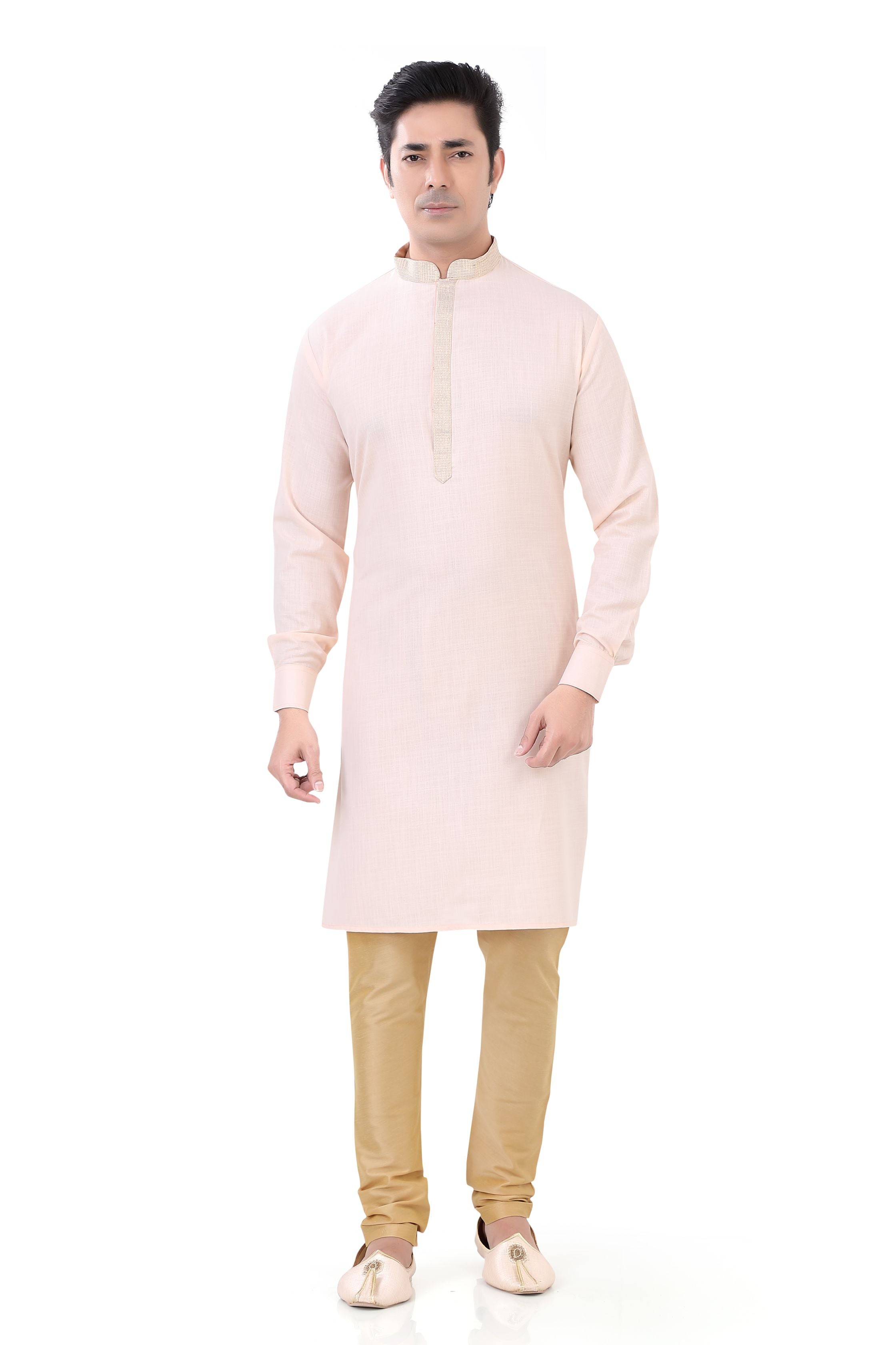 Cotton Anchor embroidery Kurta Pajama in Light Peach Colour - Premium kurta pajama from Dapper Ethnic - Just $59! Shop now at Dulhan Exclusives