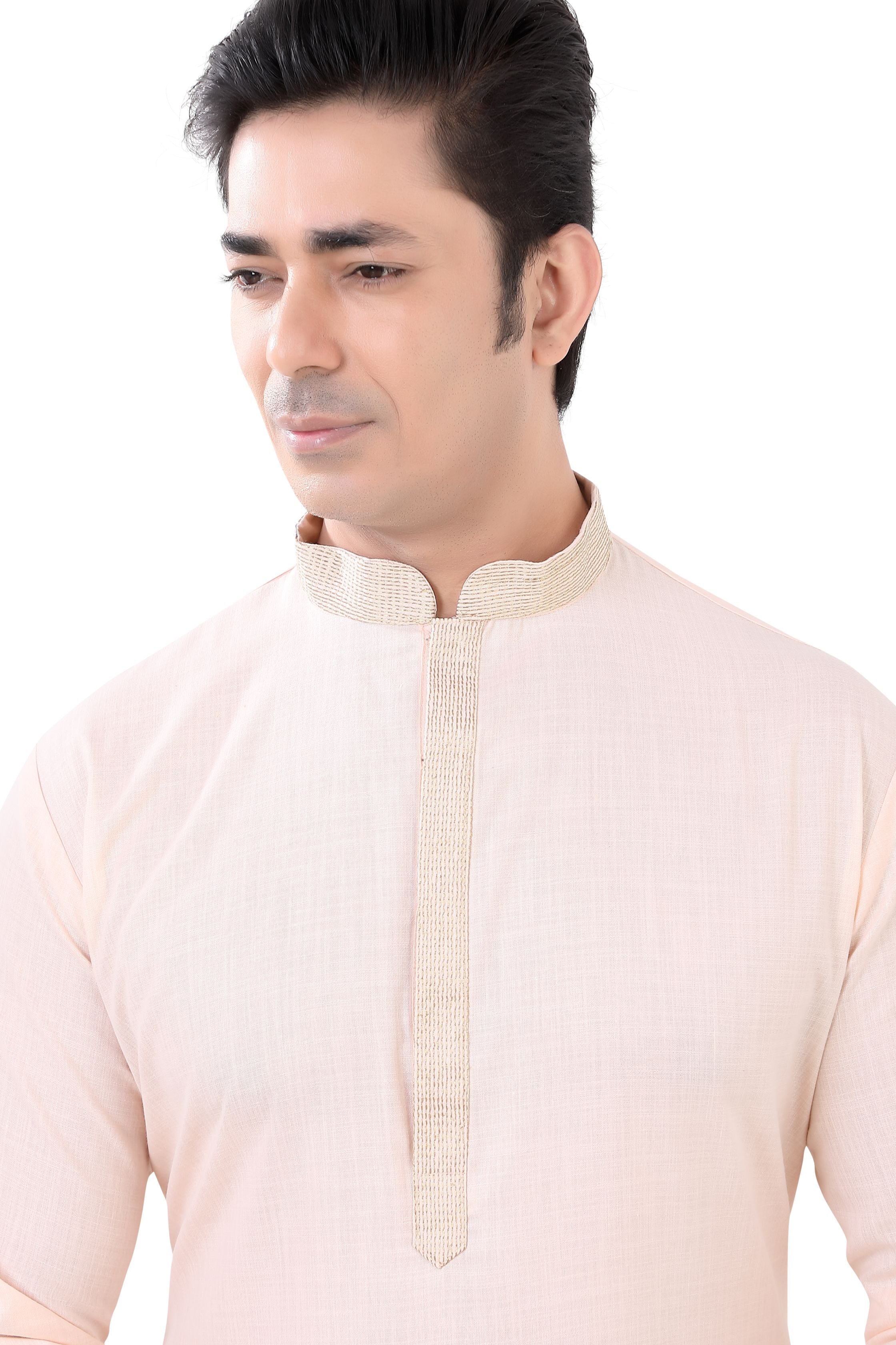 Cotton Anchor embroidery Kurta Pajama in Light Peach Colour - Premium kurta pajama from Dapper Ethnic - Just $59! Shop now at Dulhan Exclusives