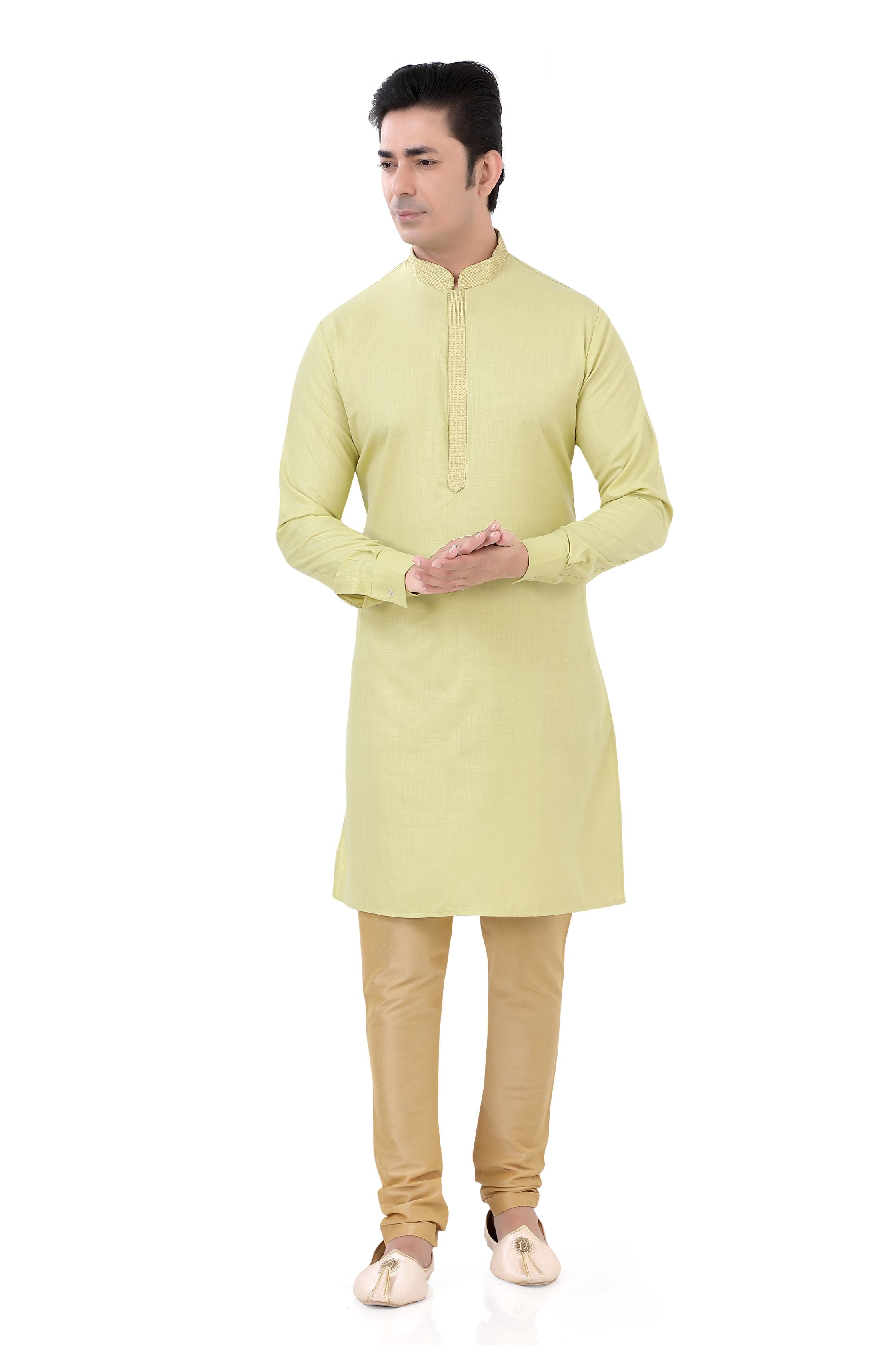 Cotton Anchor embroidery Kurta Pajama in Lime Green Colour