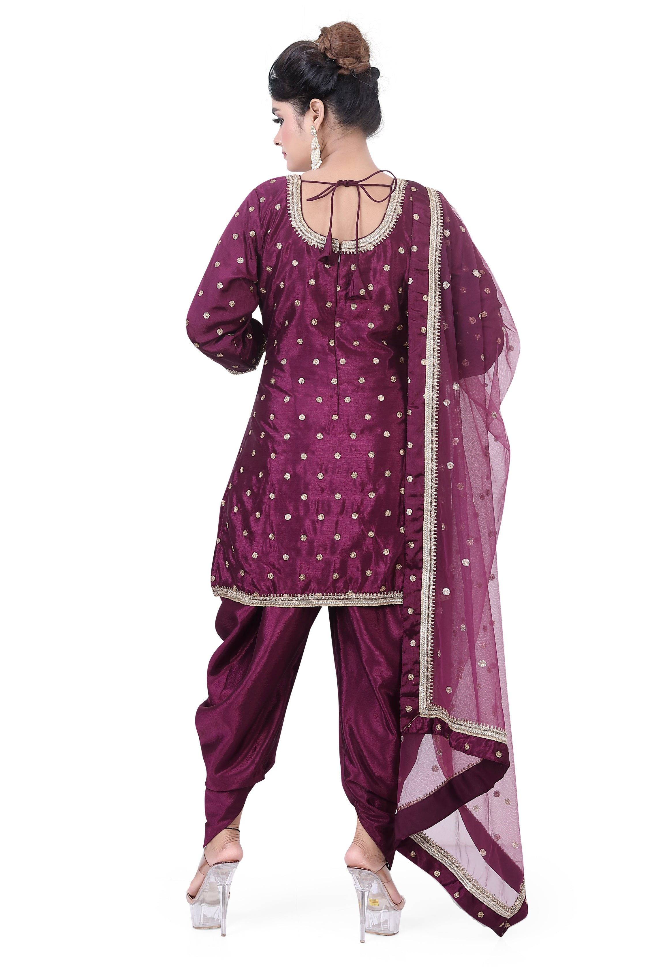 Wine Chinon Dhoti Suit