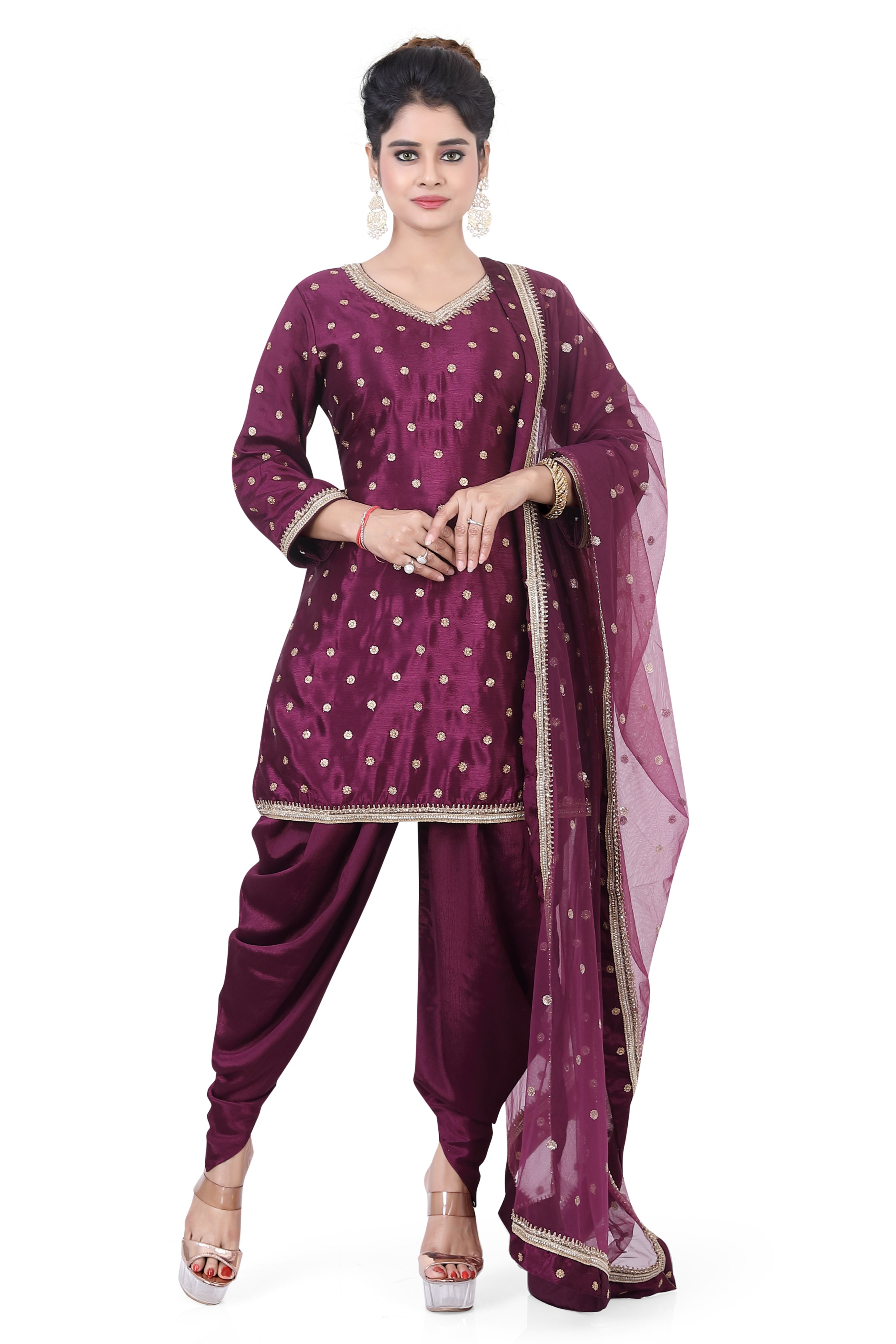 Wine Chinon Dhoti Suit