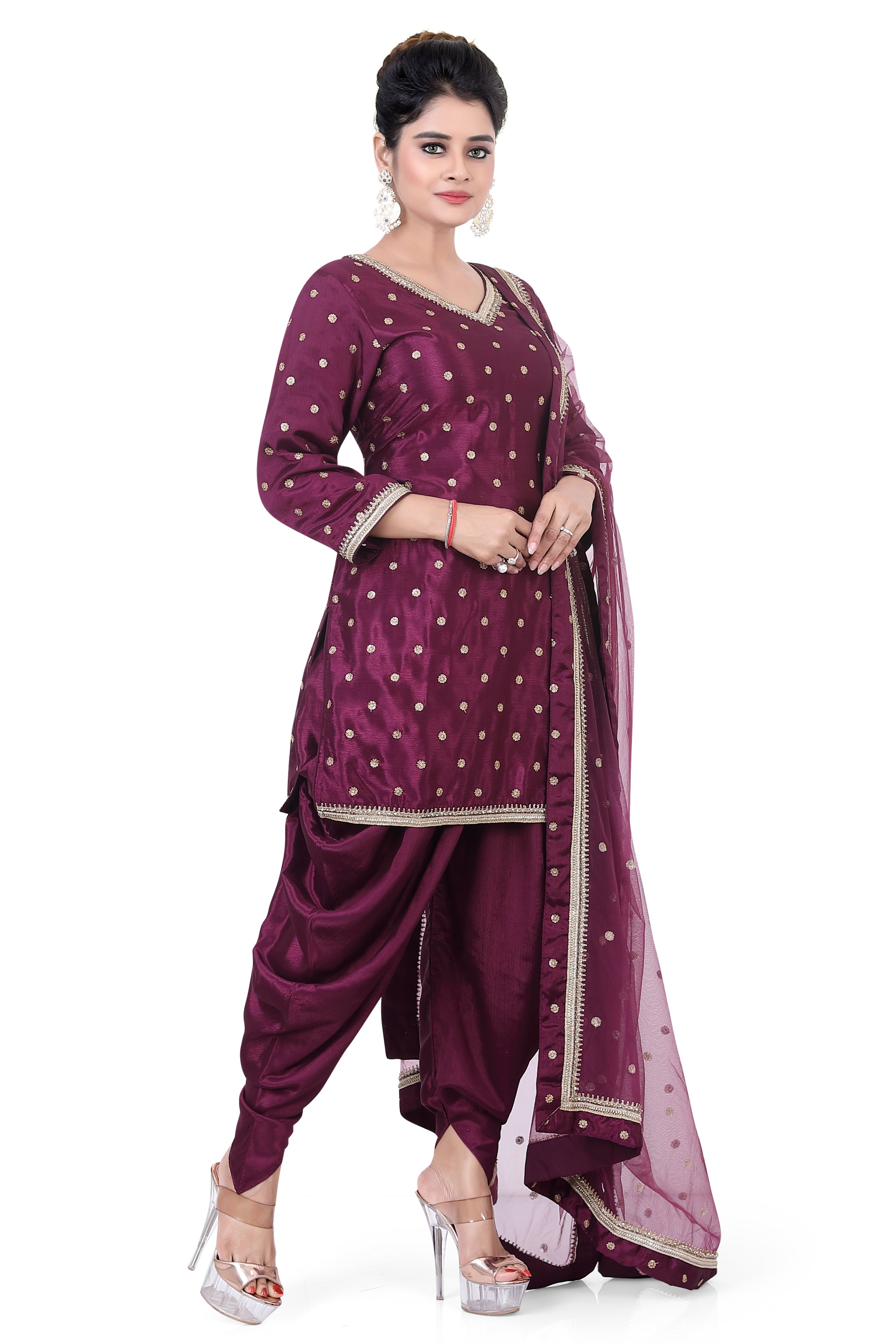 Wine Chinon Dhoti Suit