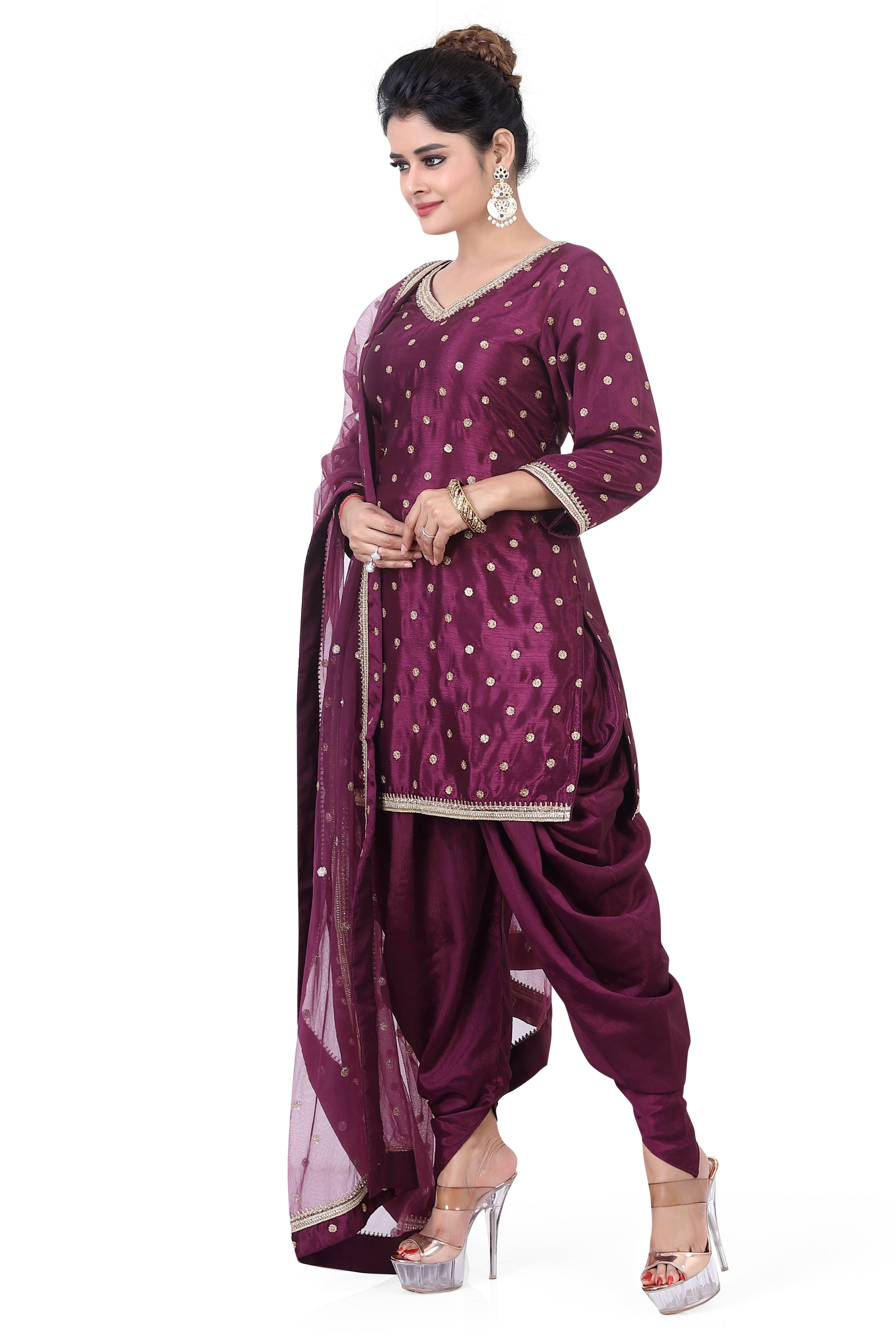 Wine Chinon Dhoti Suit