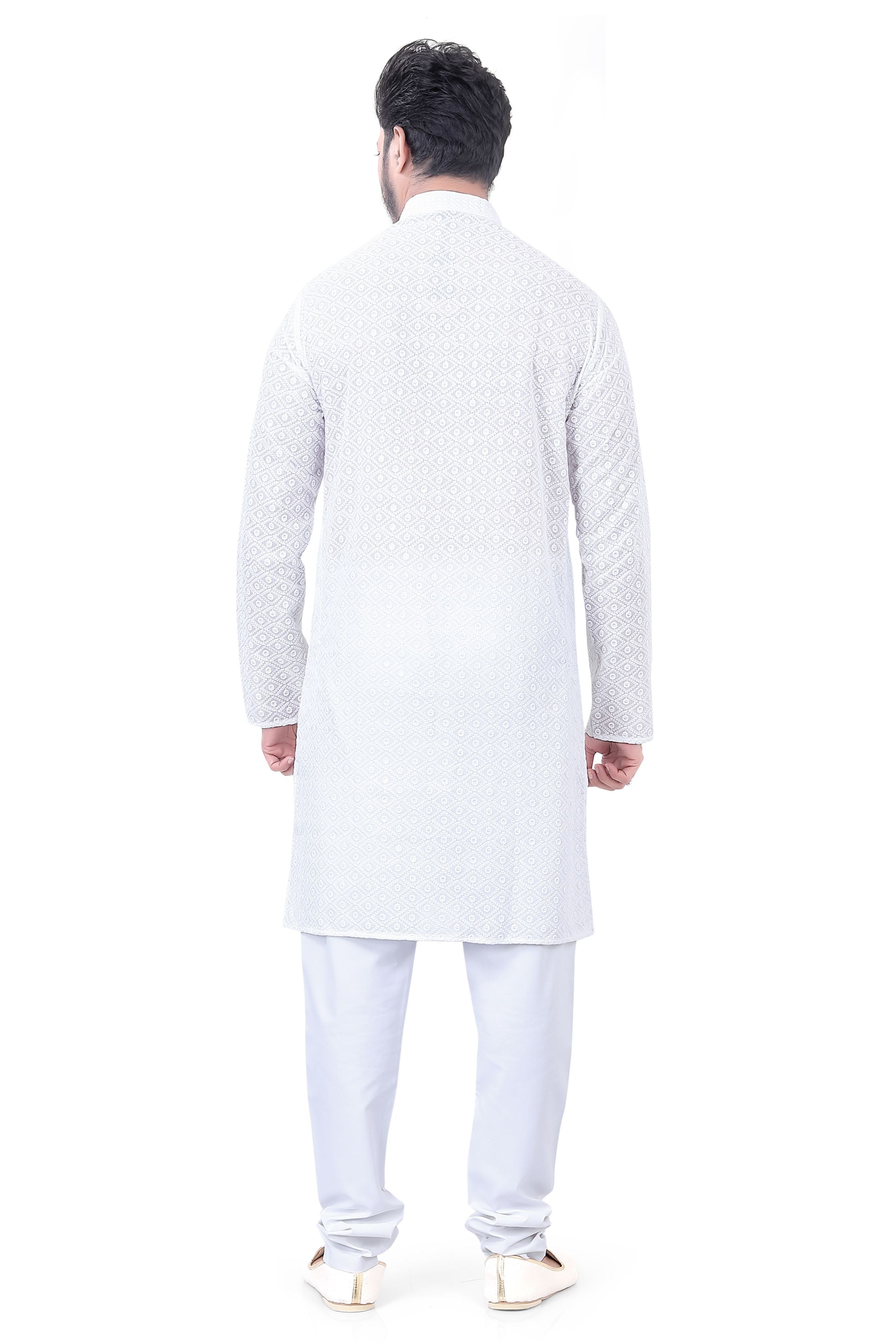 Lucknowi Cotton Kurta Pajama Set in White