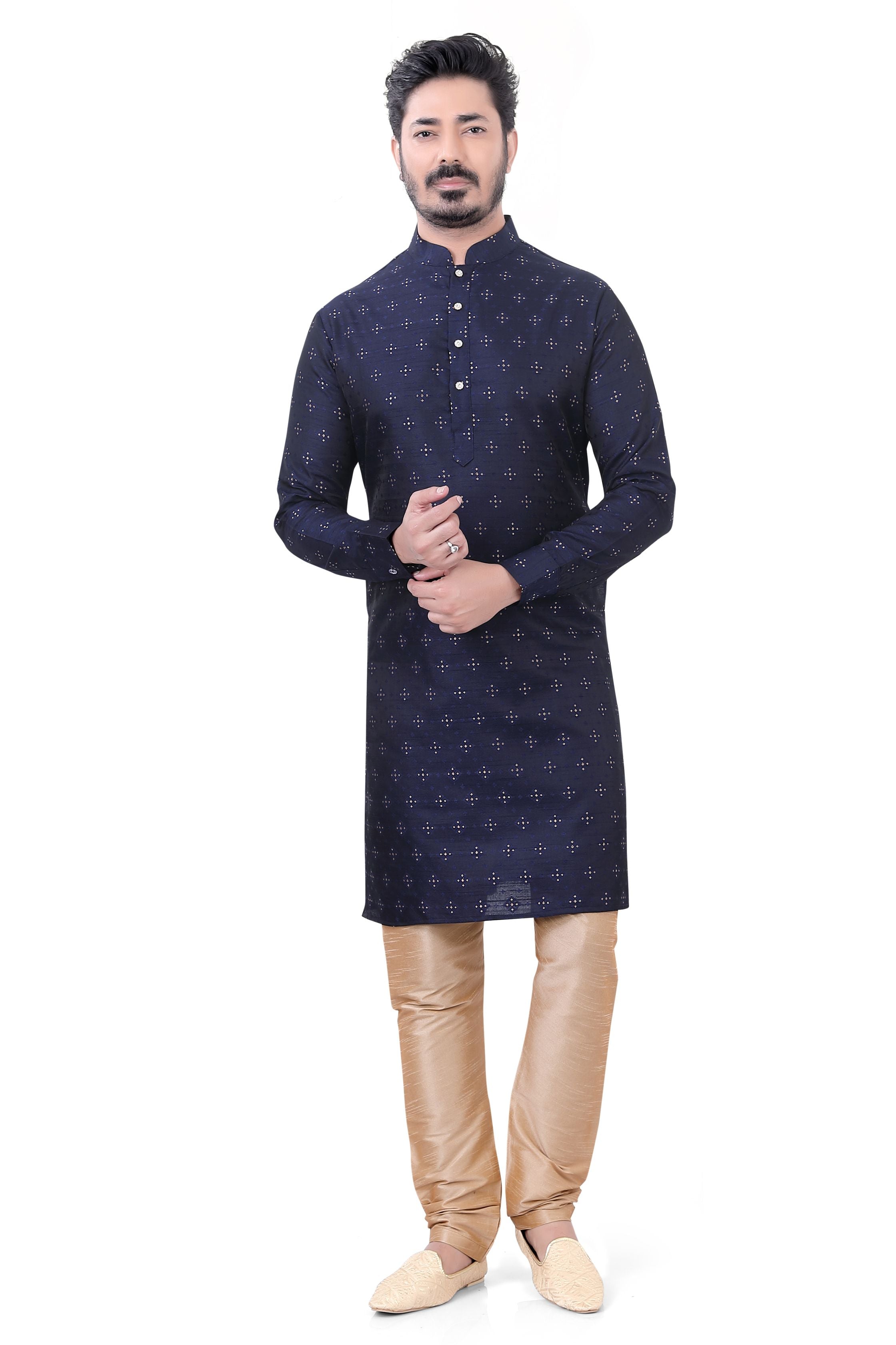 Banarasi Silk self toned Kurta Pajama in Navy Blue