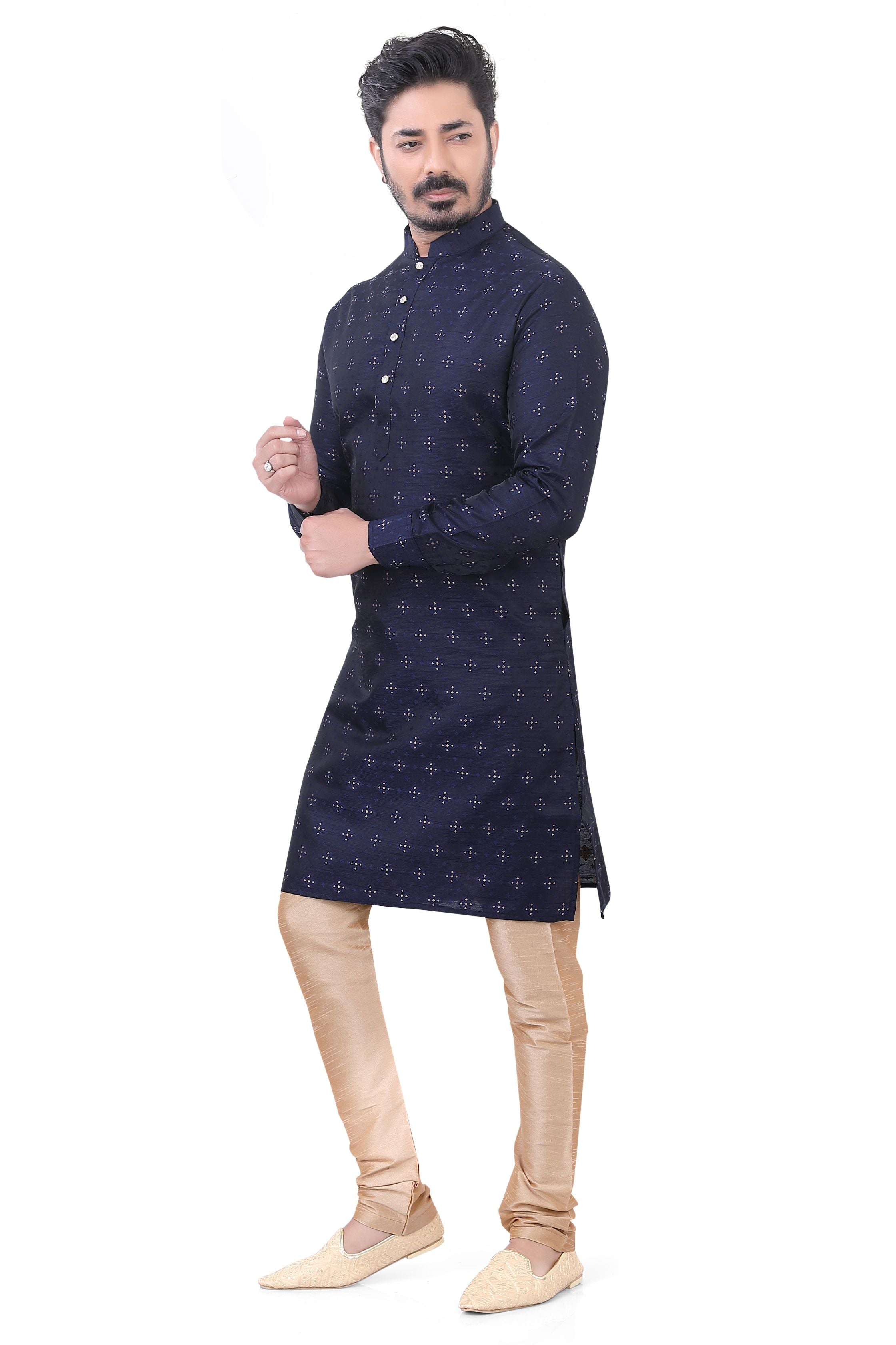 Banarasi Silk self toned Kurta Pajama in Navy Blue