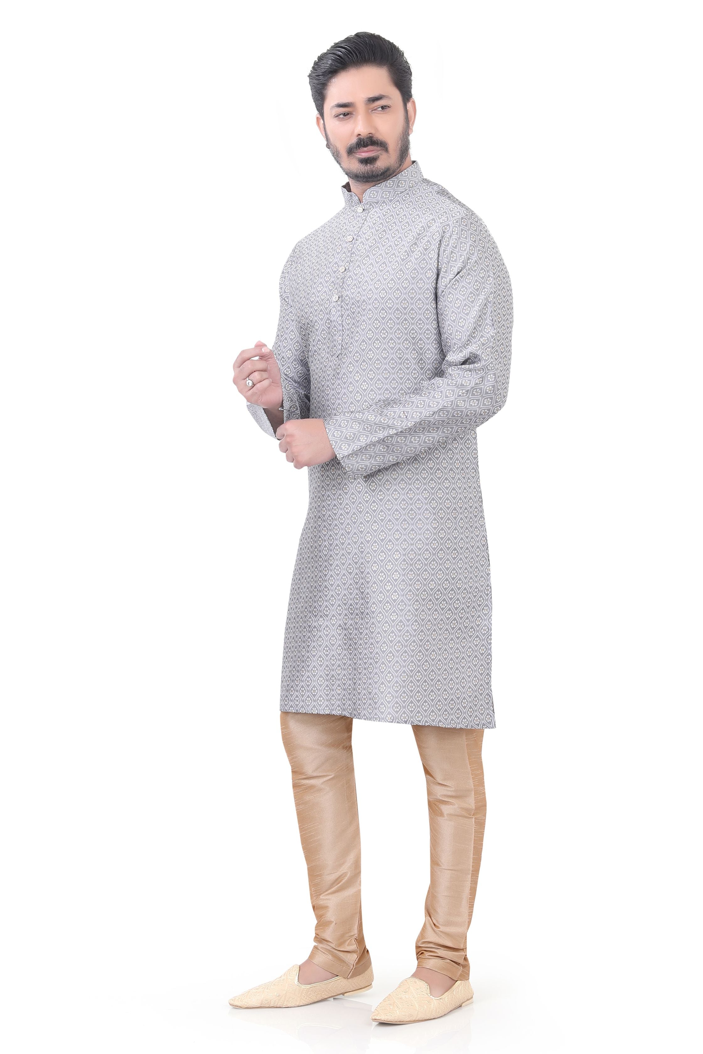 Rajwadi Silk Kurta pajama in Grey