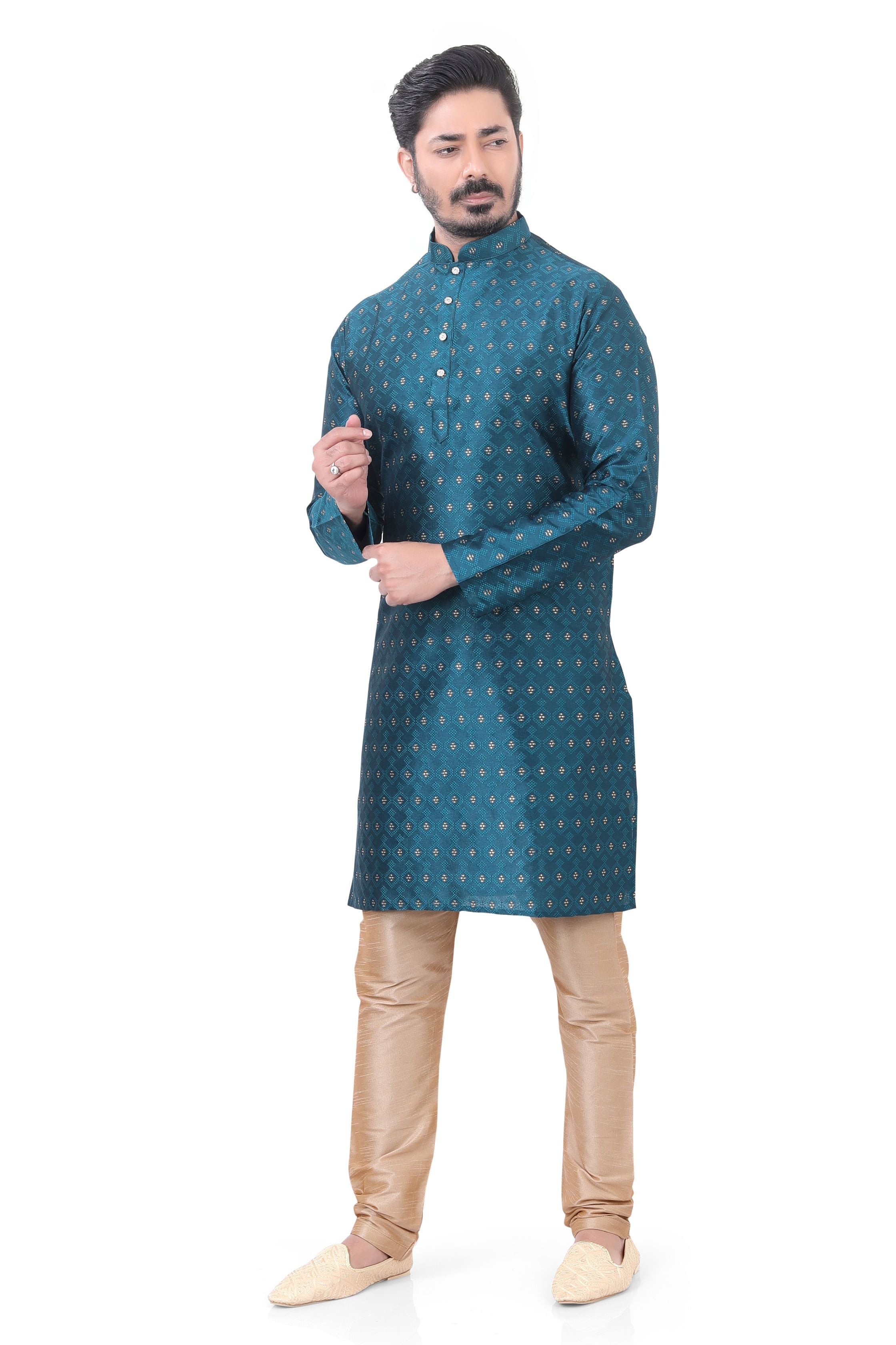 Rajwadi Silk Kurta pajama in Peacock blue