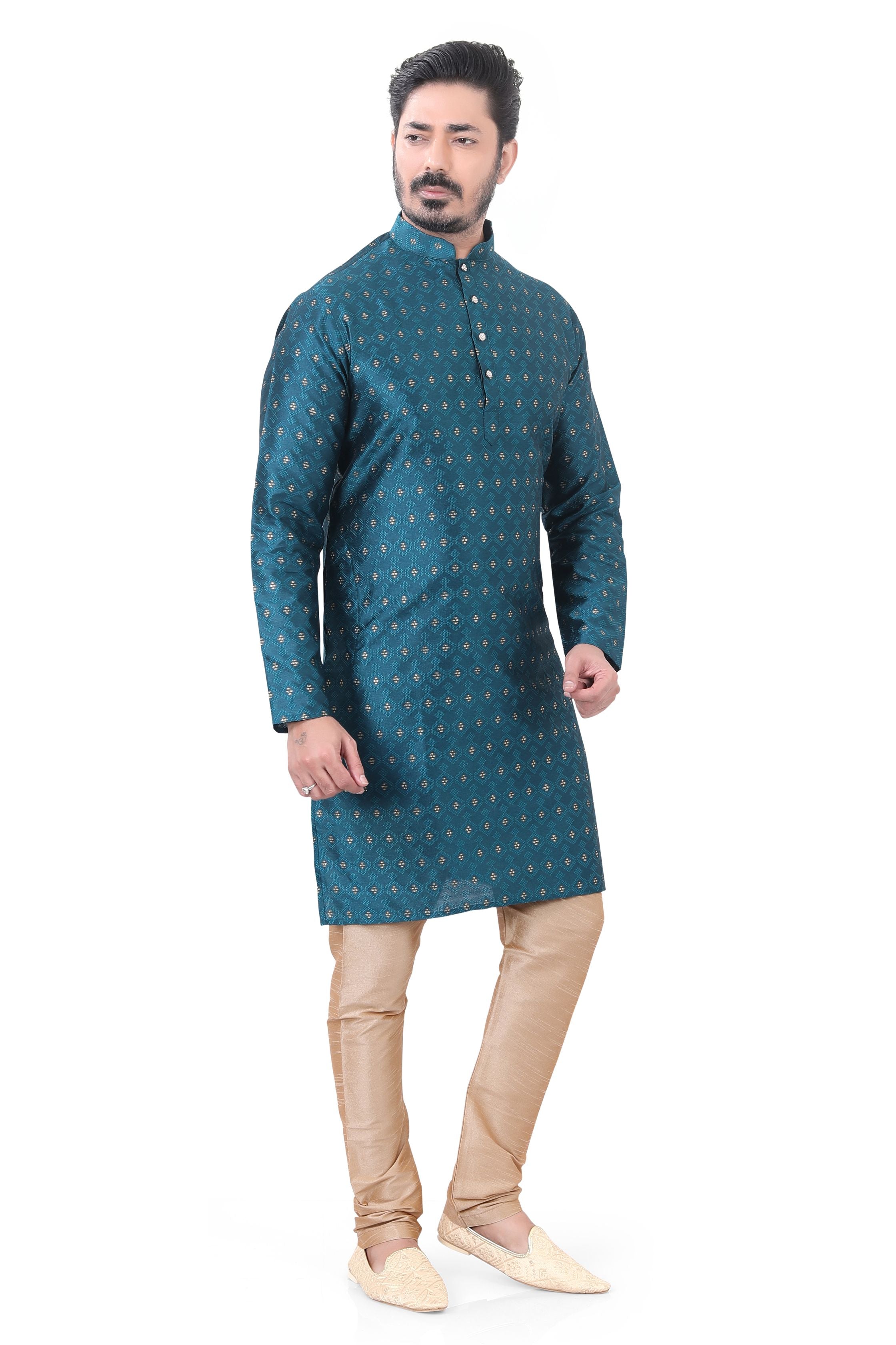 Rajwadi Silk Kurta pajama in Peacock blue