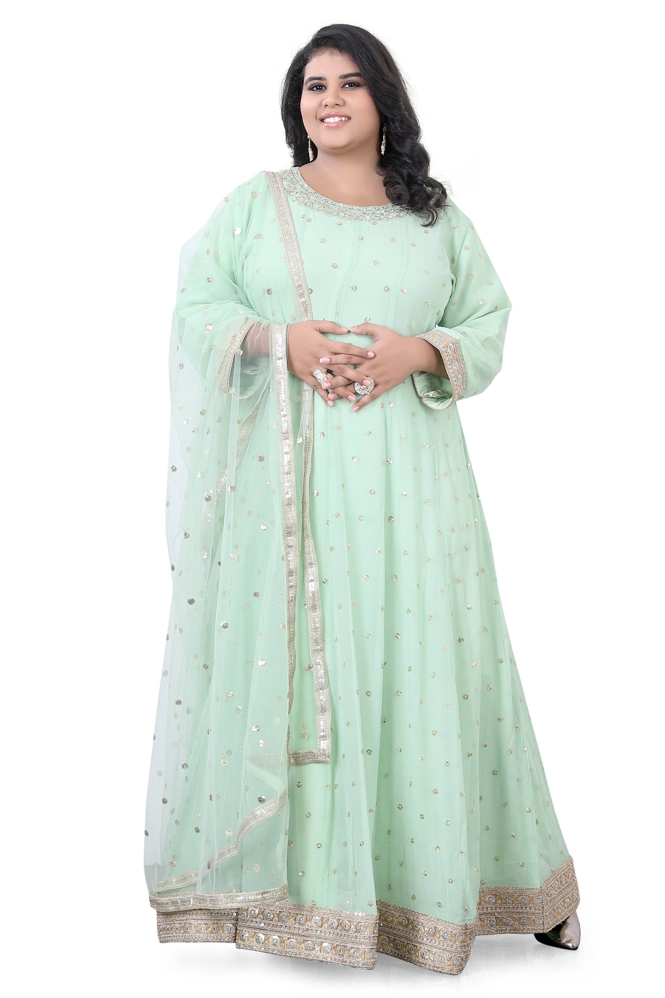 Plus Size Mint Green Gown - Premium Partywear Gown from Dulhan Exclusives - Just $249! Shop now at Dulhan Exclusives