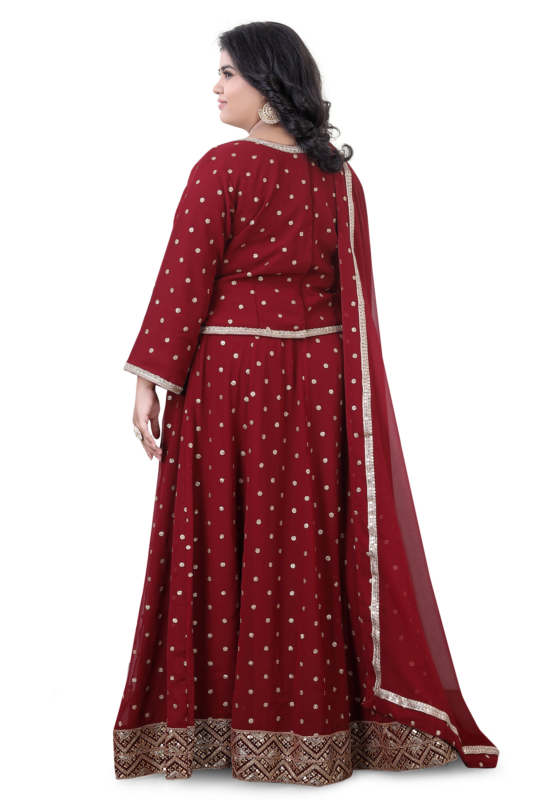 Plus Size Maroon Lehenga Choli - Premium Partywear Lehenga from Dulhan Exclusives - Just $325! Shop now at Dulhan Exclusives