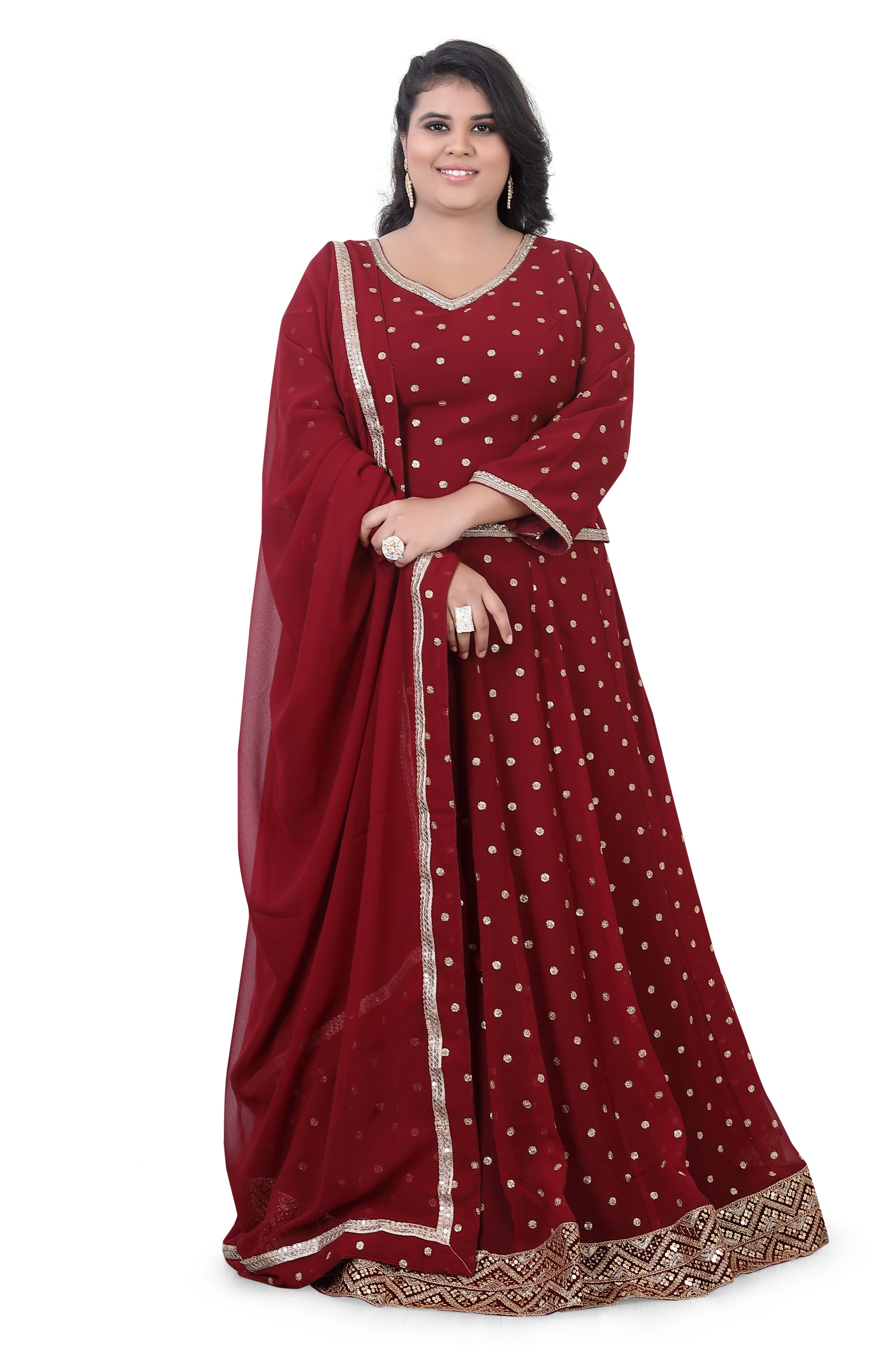 Plus Size Maroon Lehenga Choli - Premium Partywear Lehenga from Dulhan Exclusives - Just $325! Shop now at Dulhan Exclusives
