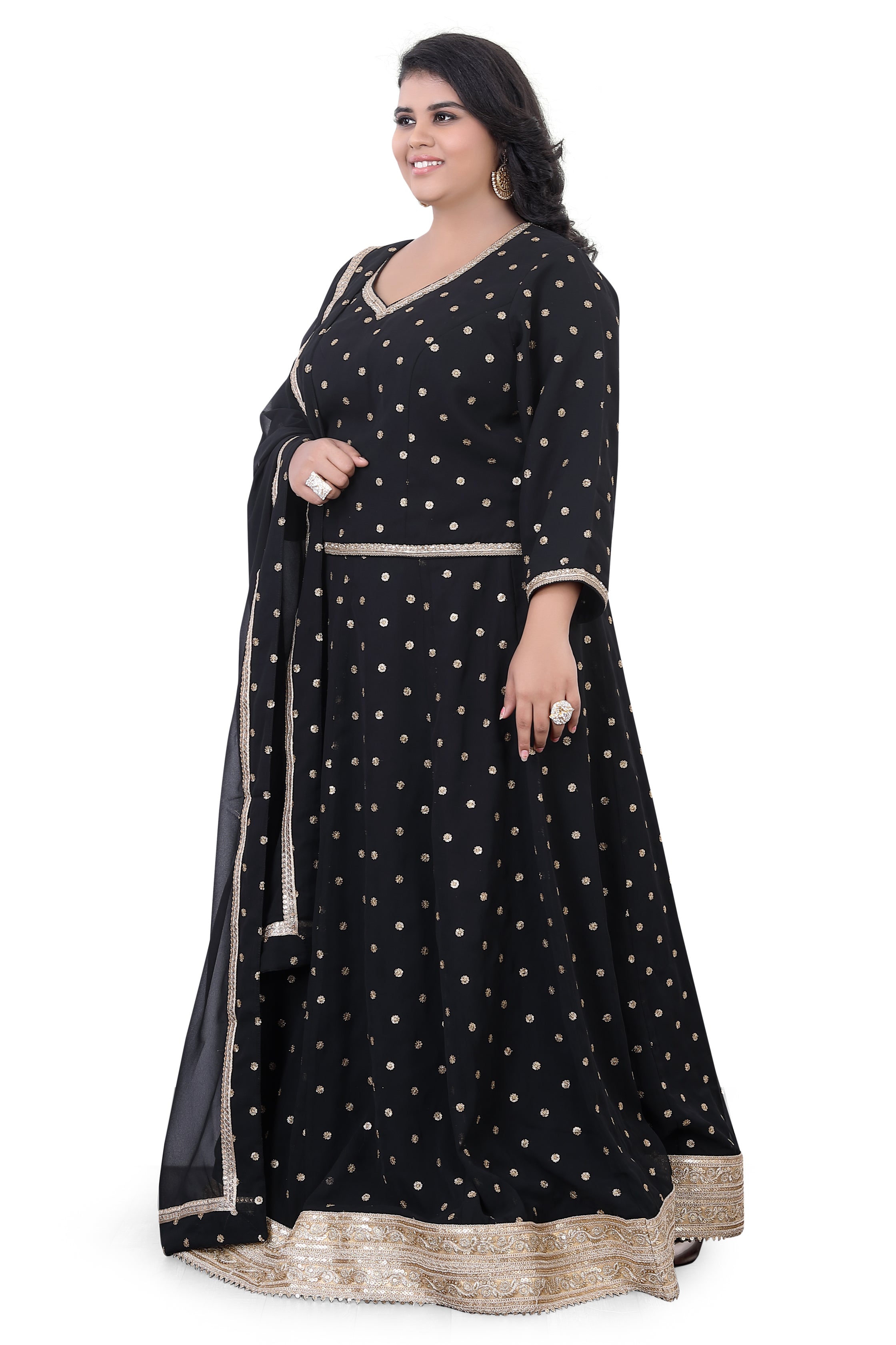 Plus Size Black Georgette Partywear  Lehenga Choli with Sequin Work-LC3042