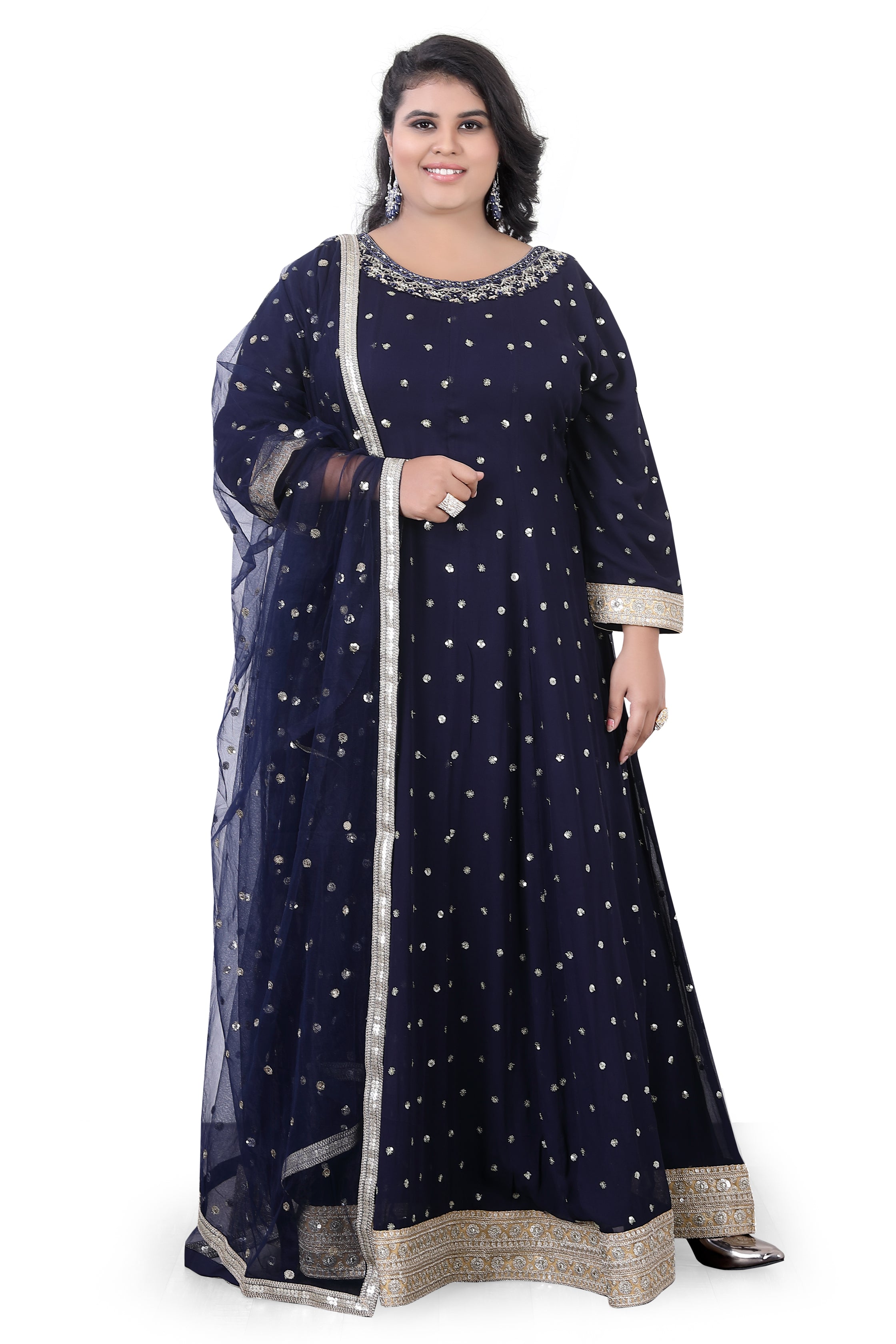 Plus Size Navy Blue Gown - Premium Partywear Gown from Dulhan Exclusives - Just $249! Shop now at Dulhan Exclusives
